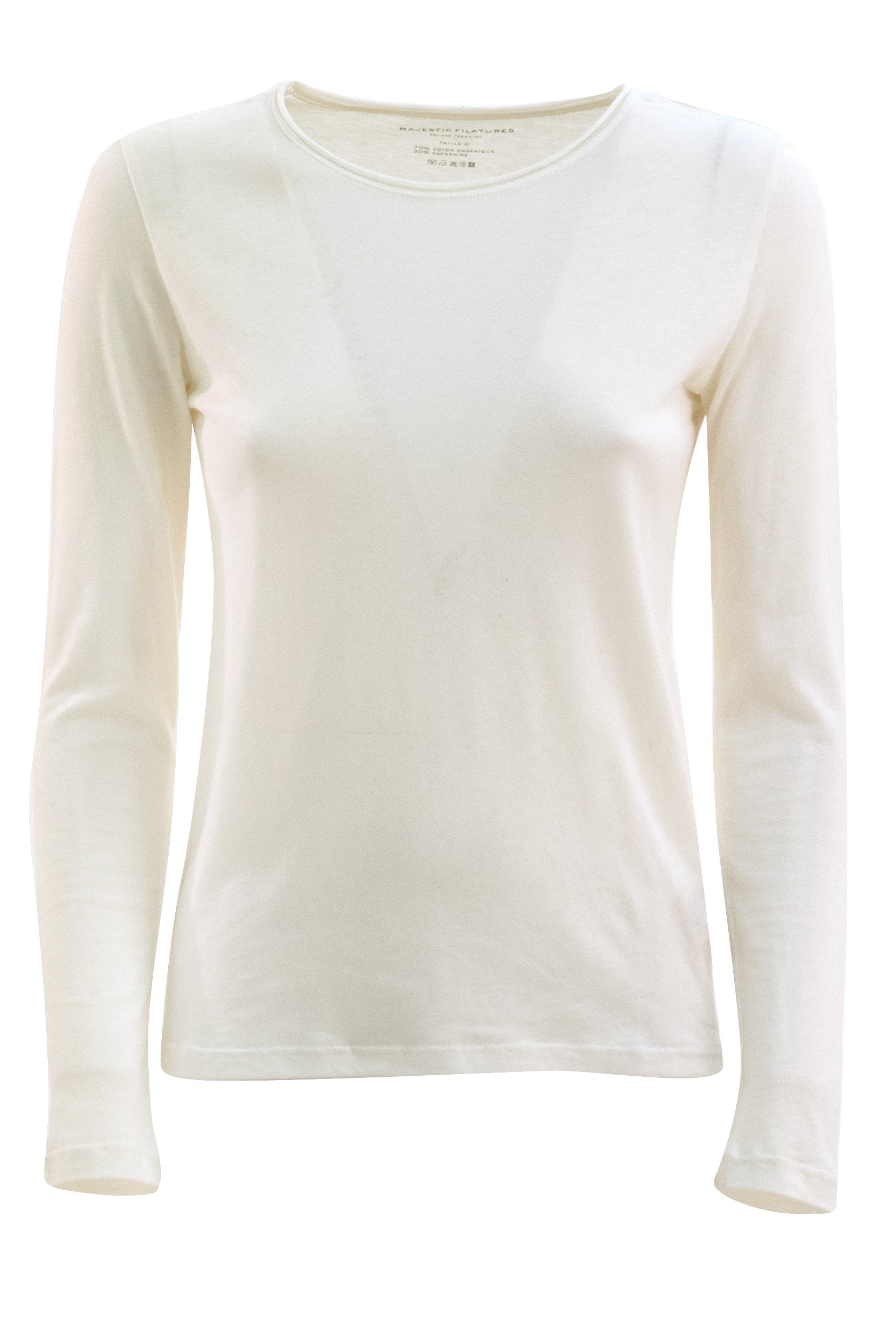 T-shirt in cotone e cashmere di colore bianco<BR/> H25M005-FTS021 125 MAJESTIC