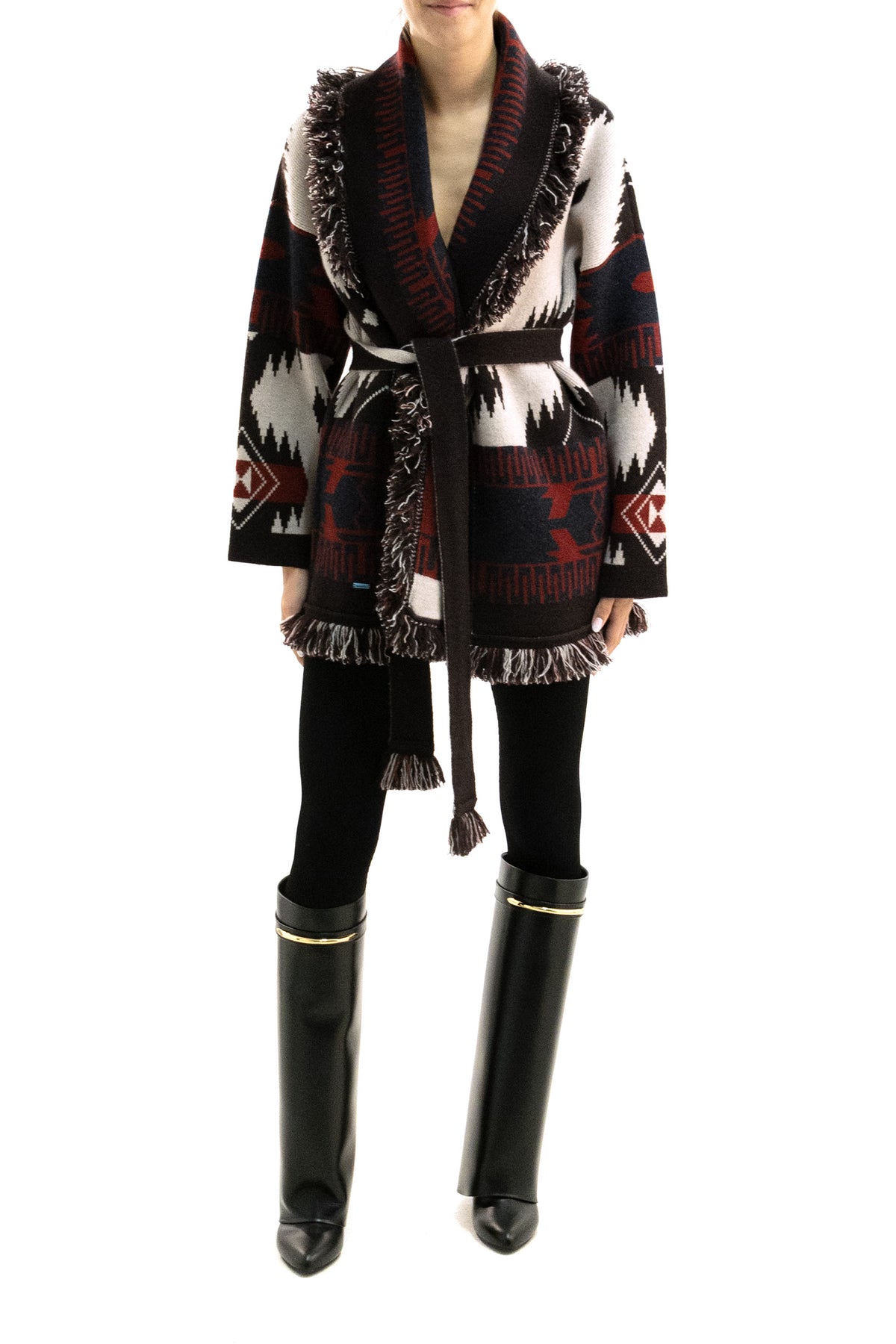 ALANUI Cardigan in Cashmere Icon Jaquard, Marrone, vista 2