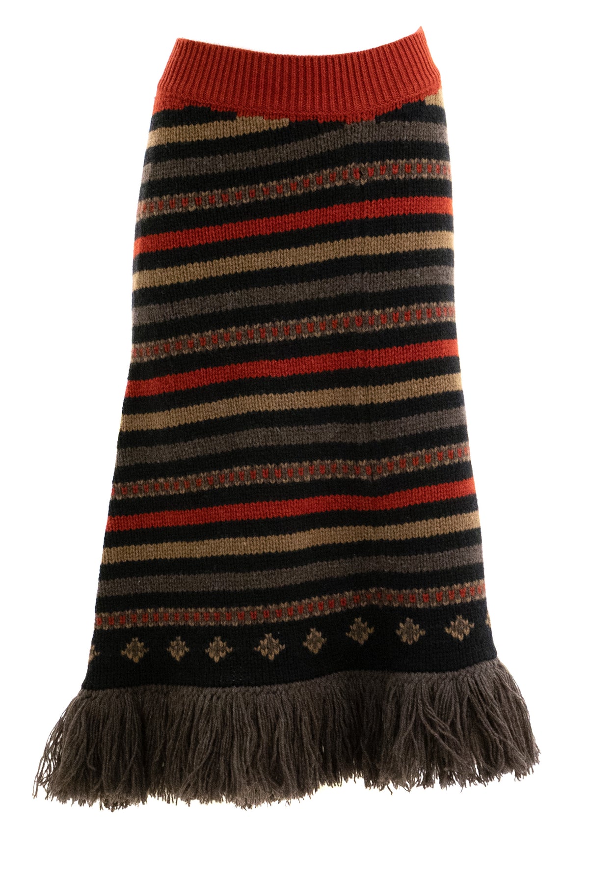ALANUI Gonna Sweet Winter in lana jacquard di colore rosso e marrone, Nero/marrone