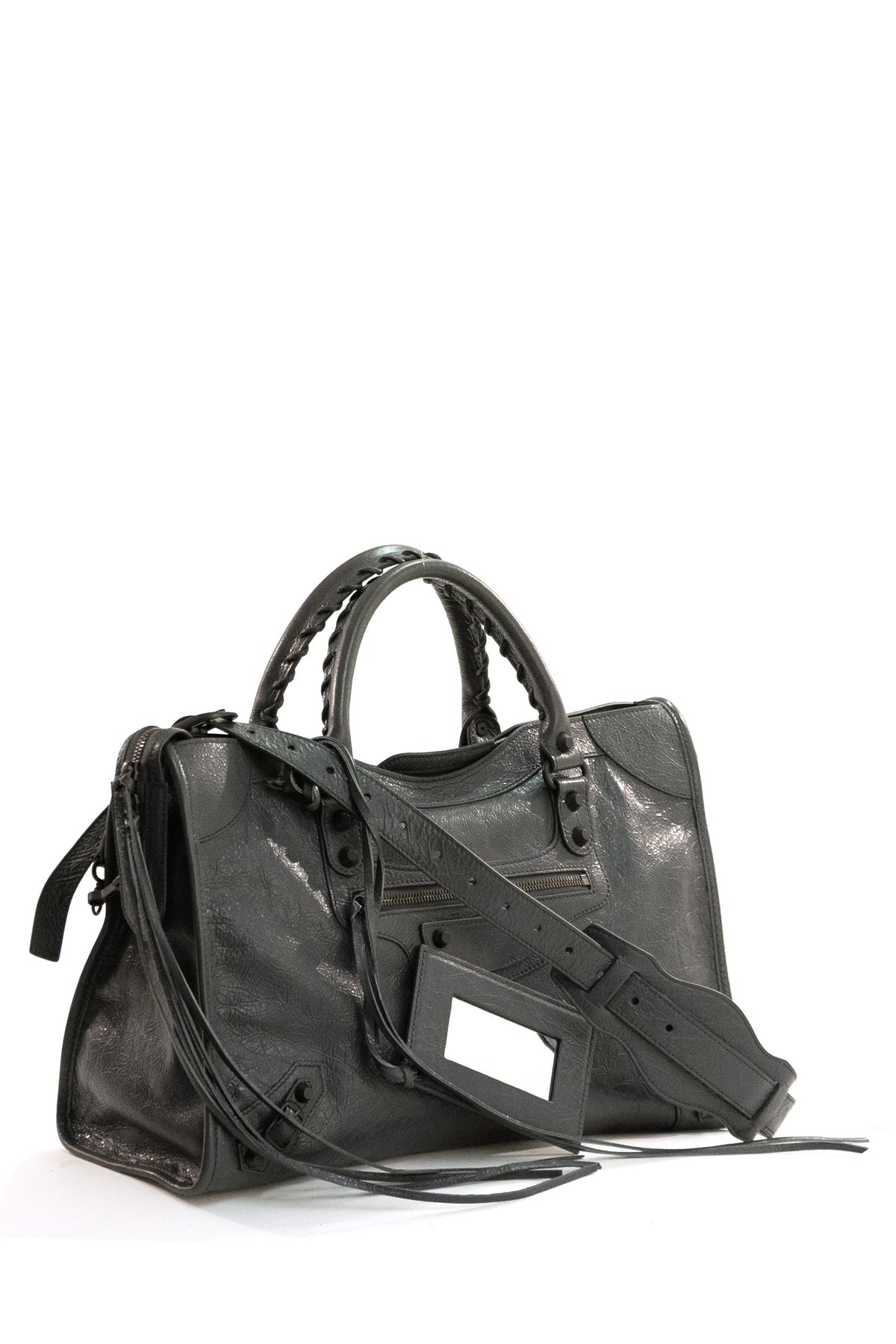 BALENCIAGA Borsa Le City Media in pelle Arena di colore grigio, vista 2