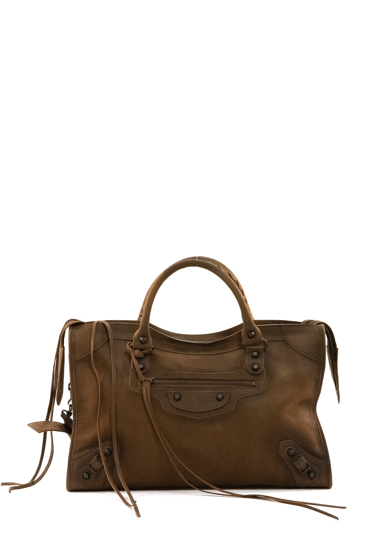 BALENCIAGA Borsa Le City Media in pelle scamosciata color cammello, Caramello