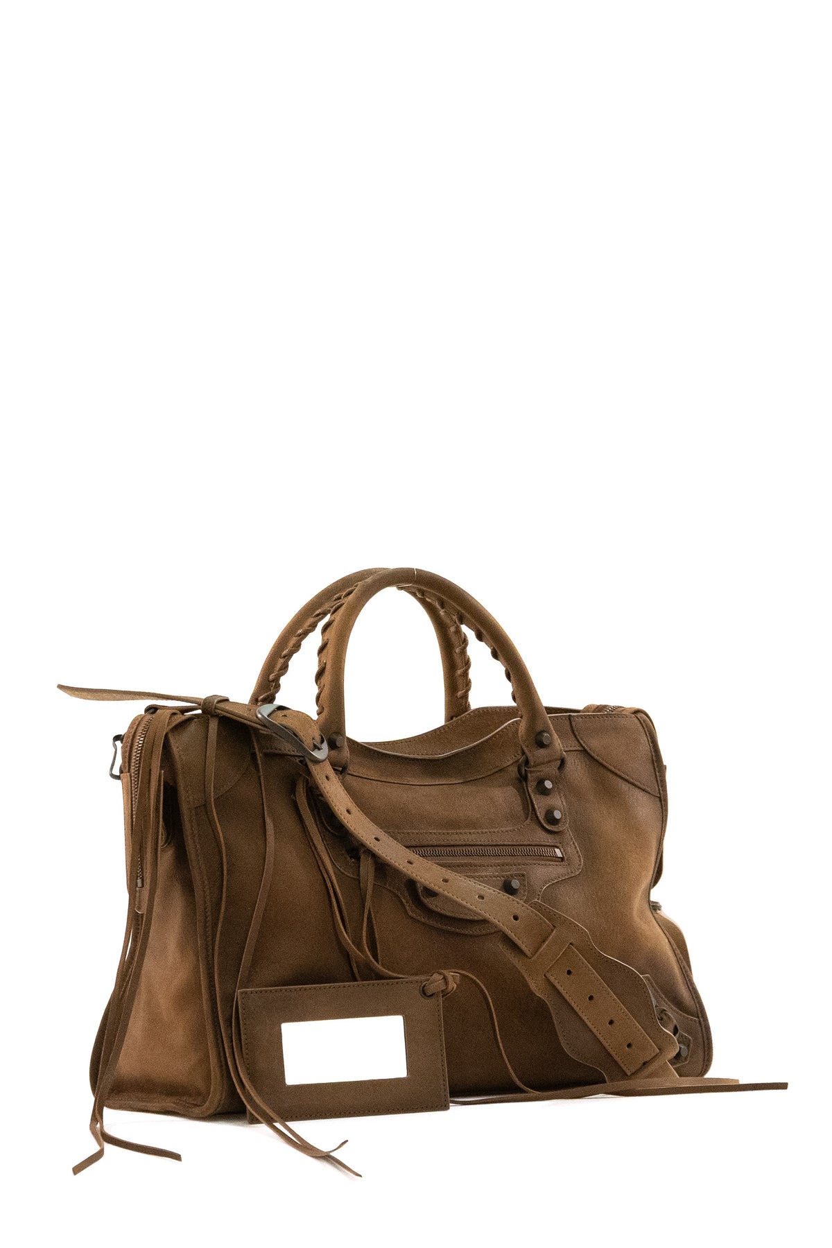 BALENCIAGA Borsa Le City Media in pelle scamosciata color cammello, Caramello, vista 2