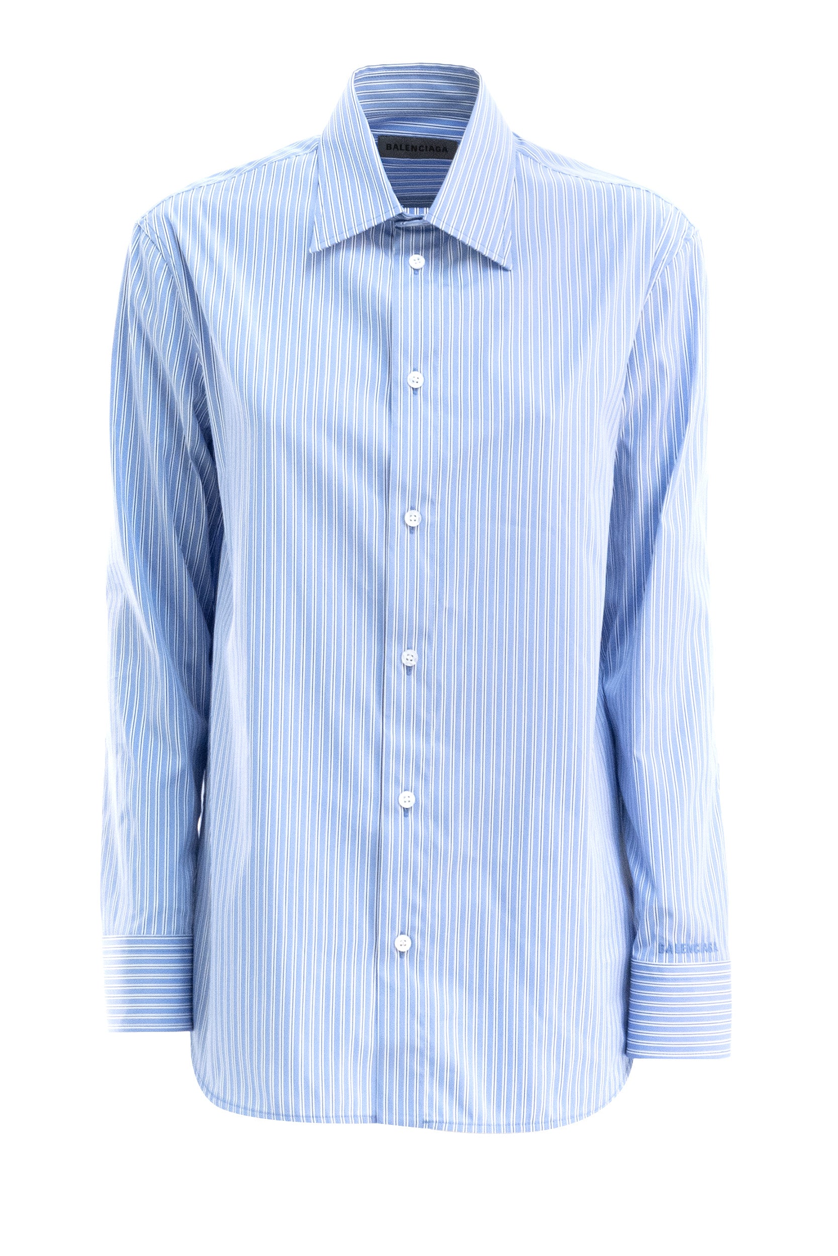 Camicia in popeline tecnico a righe di colore azzurro, bianco e blu<BR/> 872124 TUM28 4202 BALENCIAGA