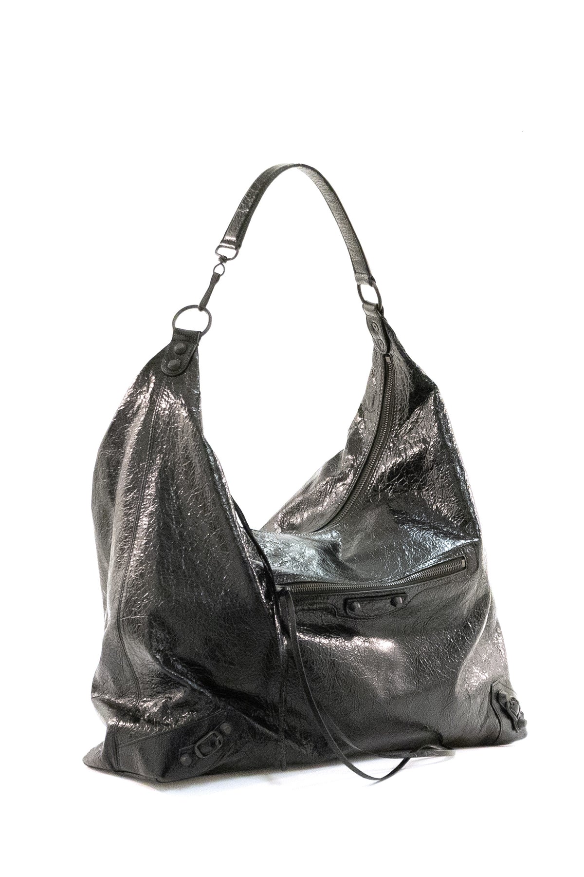 BALENCIAGA Borsa Le City Hobo Large in pelle Arena di colore nero, vista 2