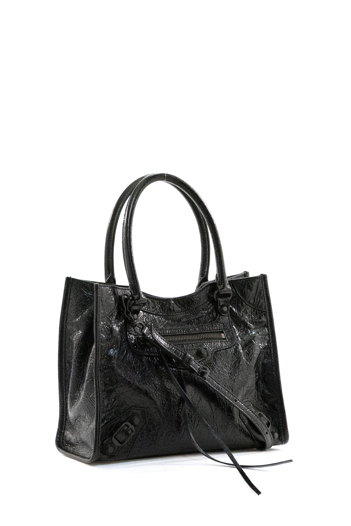 BALENCIAGA Borsa Le City Tote mini in pelle Arena di colore nero, vista 2