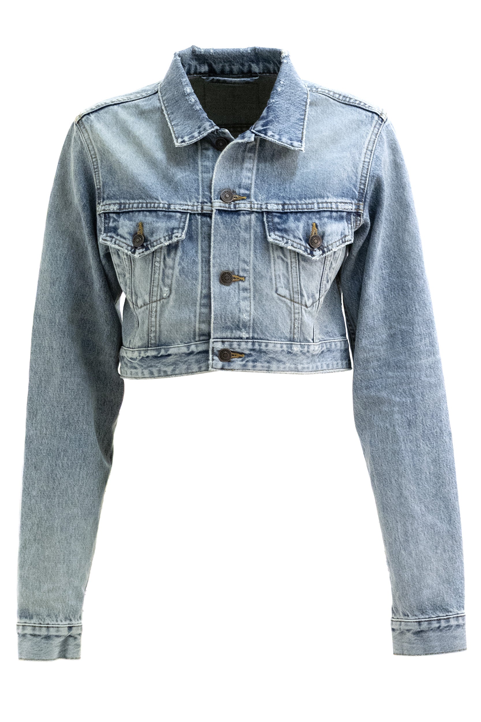 Giacca Cropped in denim vintage di colore azzurro<BR/> A001O8 TBP48 4020 BALENCIAGA