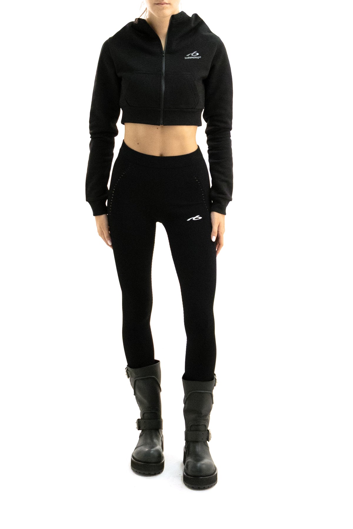 BALENCIAGA Black dry fleece cropped hoodie, view 2