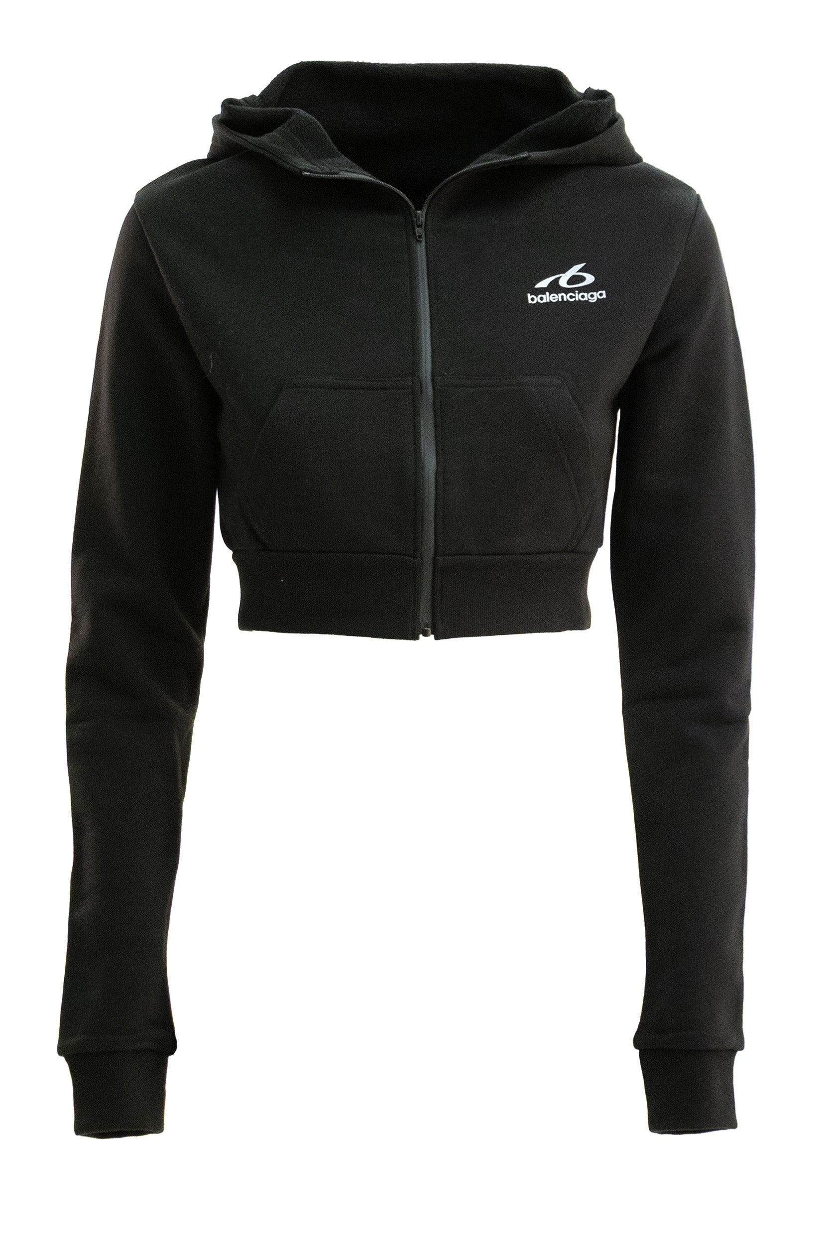 Felpa con cappuccio crop in pile dry di colore nero<BR/> A0024R TUVQ5 1000 BALENCIAGA