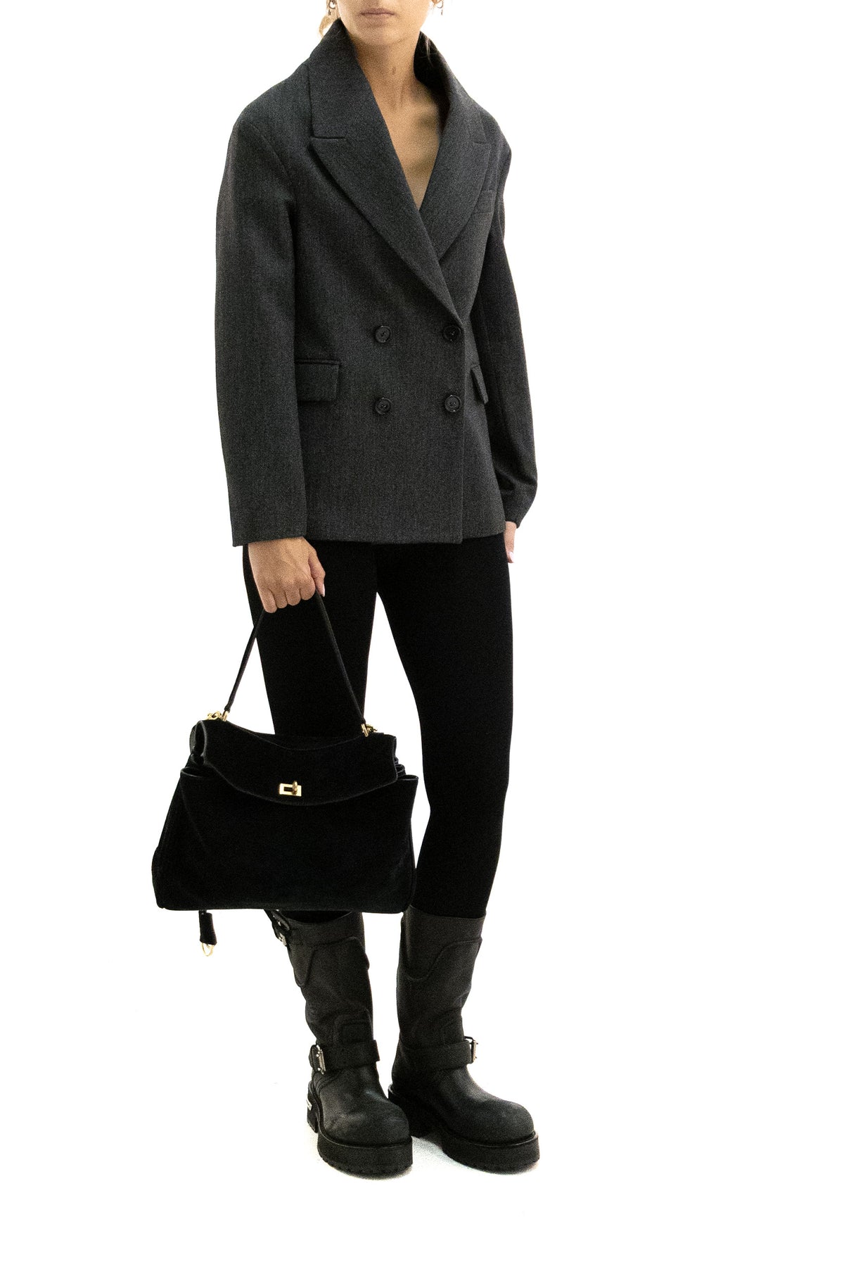 BALENCIAGA Giacca Stola in lana di colore grigio, vista 2