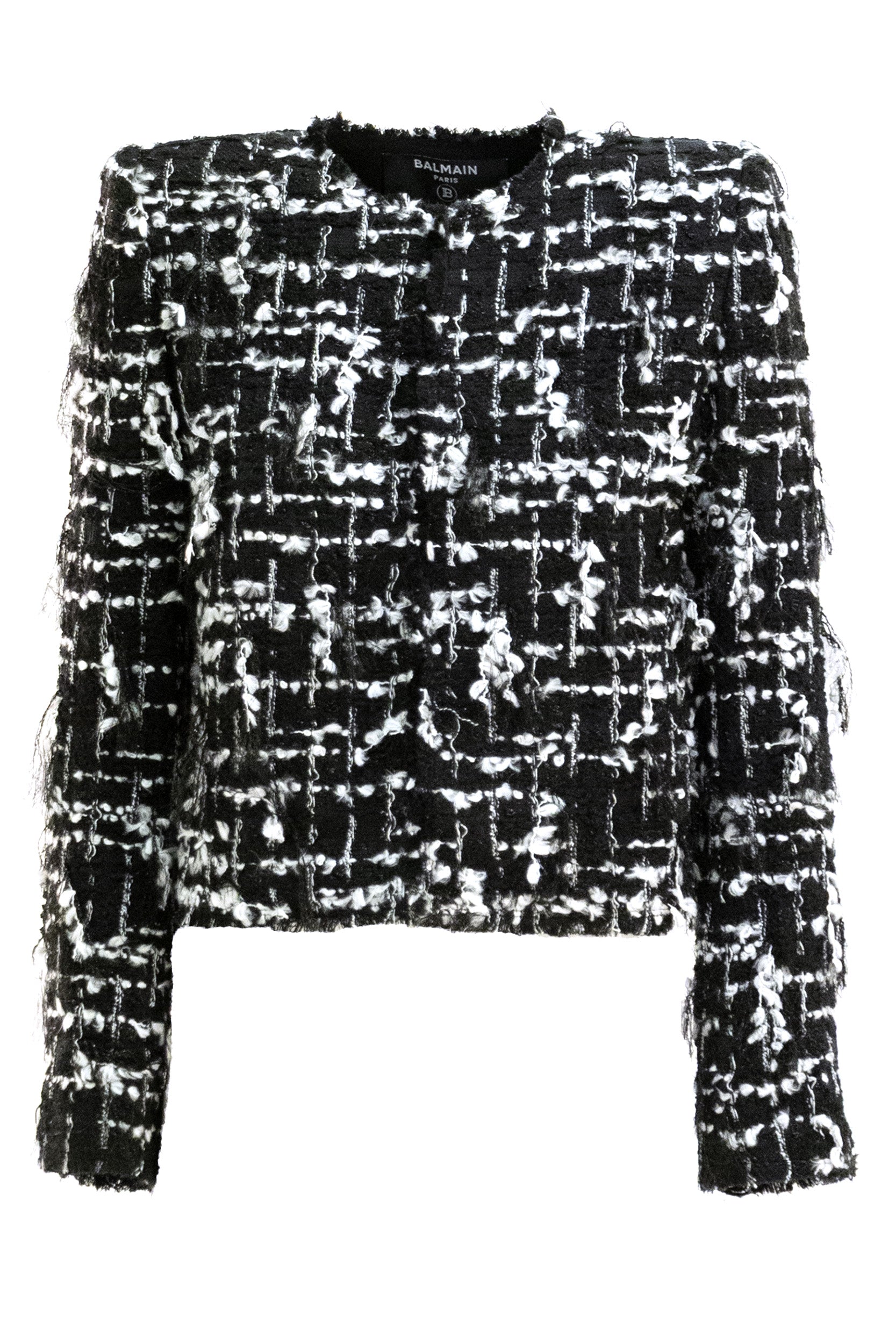 Giacca Spencer in Tweed Bicolore<BR/> HF1SC311XM09 EAB BALMAIN