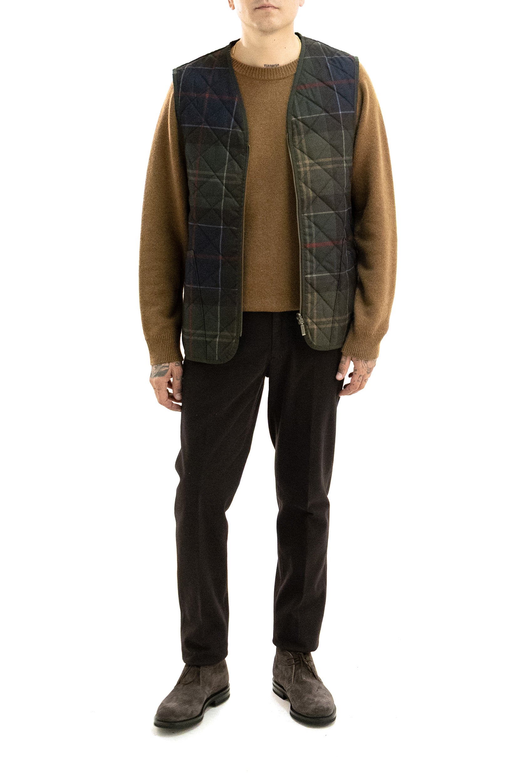 Gilet Icons in tartan di colore verde e marrone<BR/> MLI0064 MLI TN14 BARBOUR