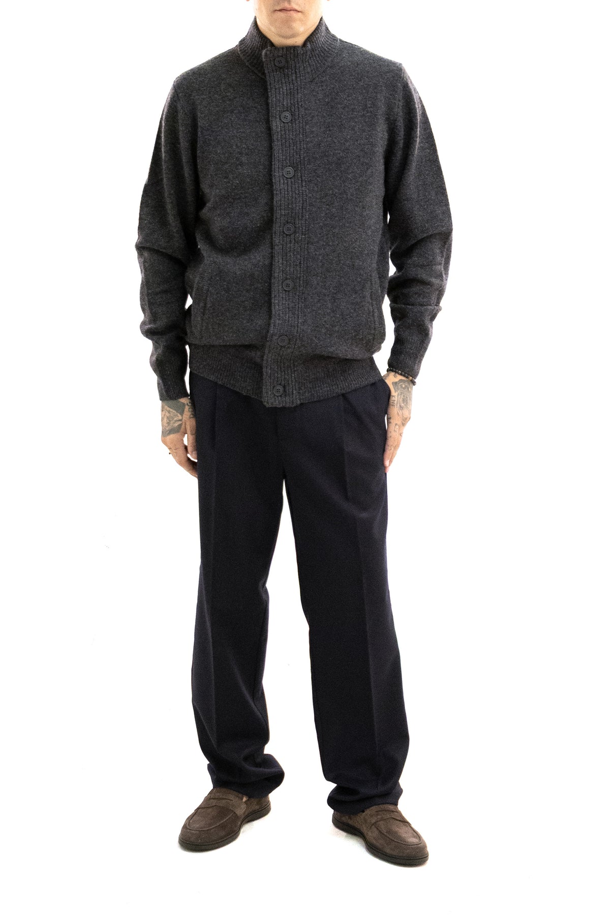 BARBOUR Maglione in lana d'agnello di colore grigio, vista 2