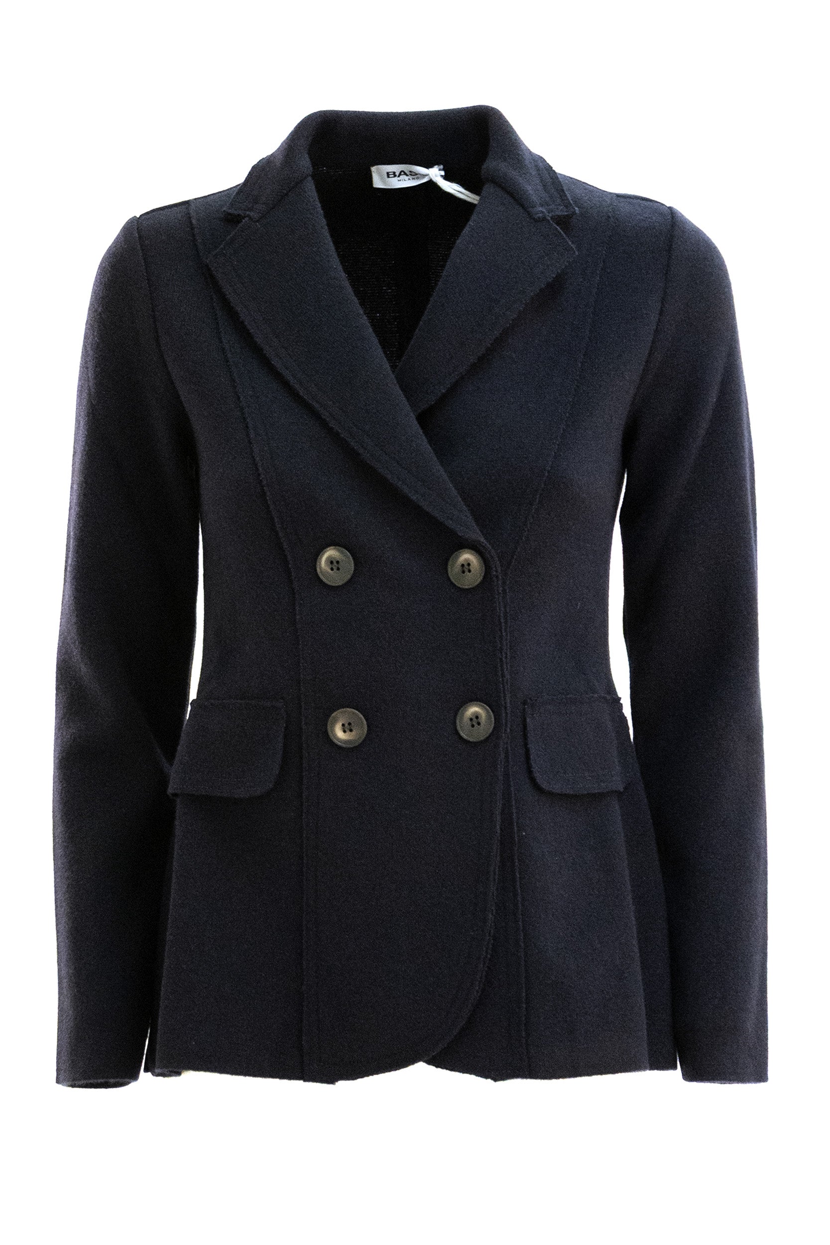 Giacca doppiopetto in maglia di lana di colore blu<BR/> B8520 602 756 BASE