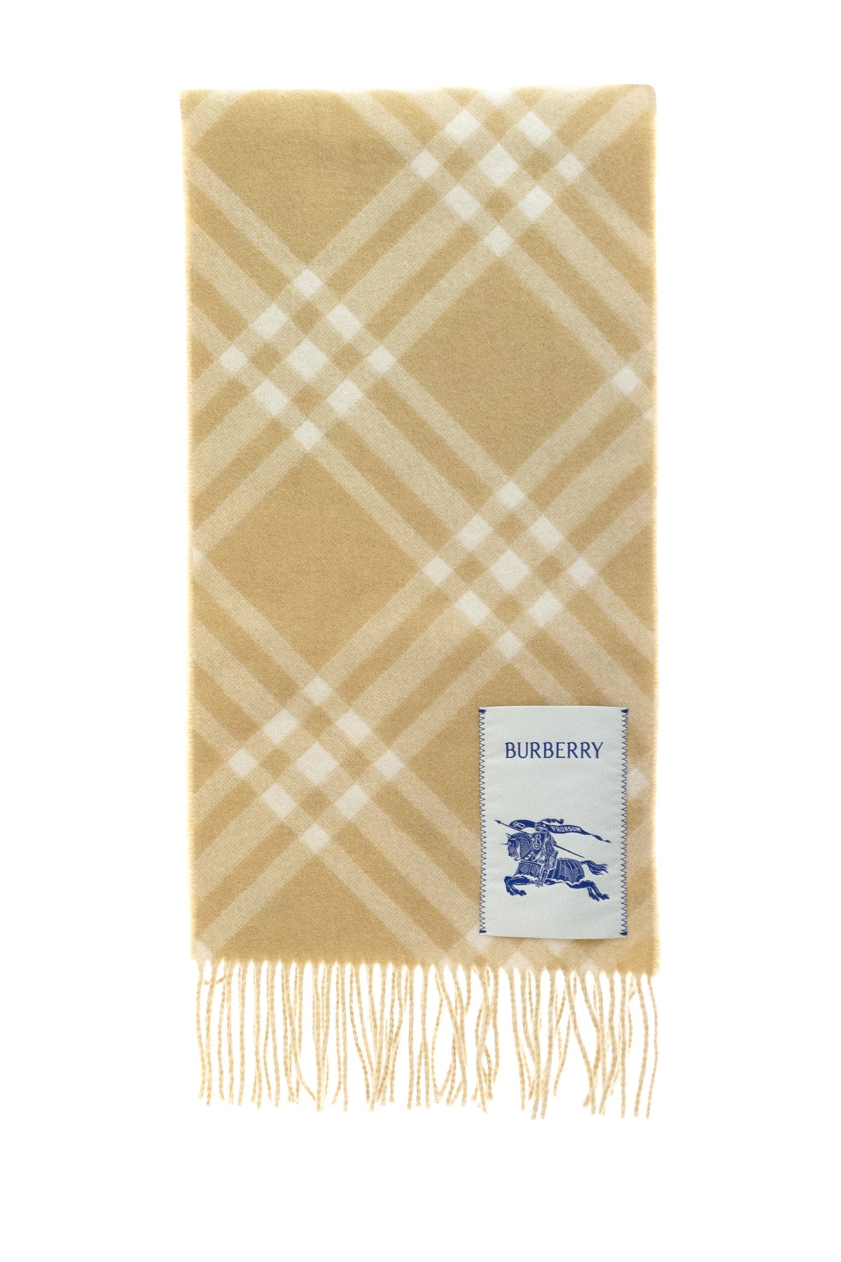 BURBERRY Sciarpa check in cashmere di colore beige sabbia