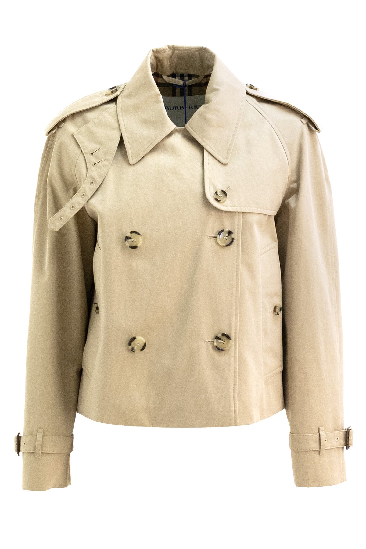 BURBERRY Giacca trench Mayfair cropped in gabardine di colore beige