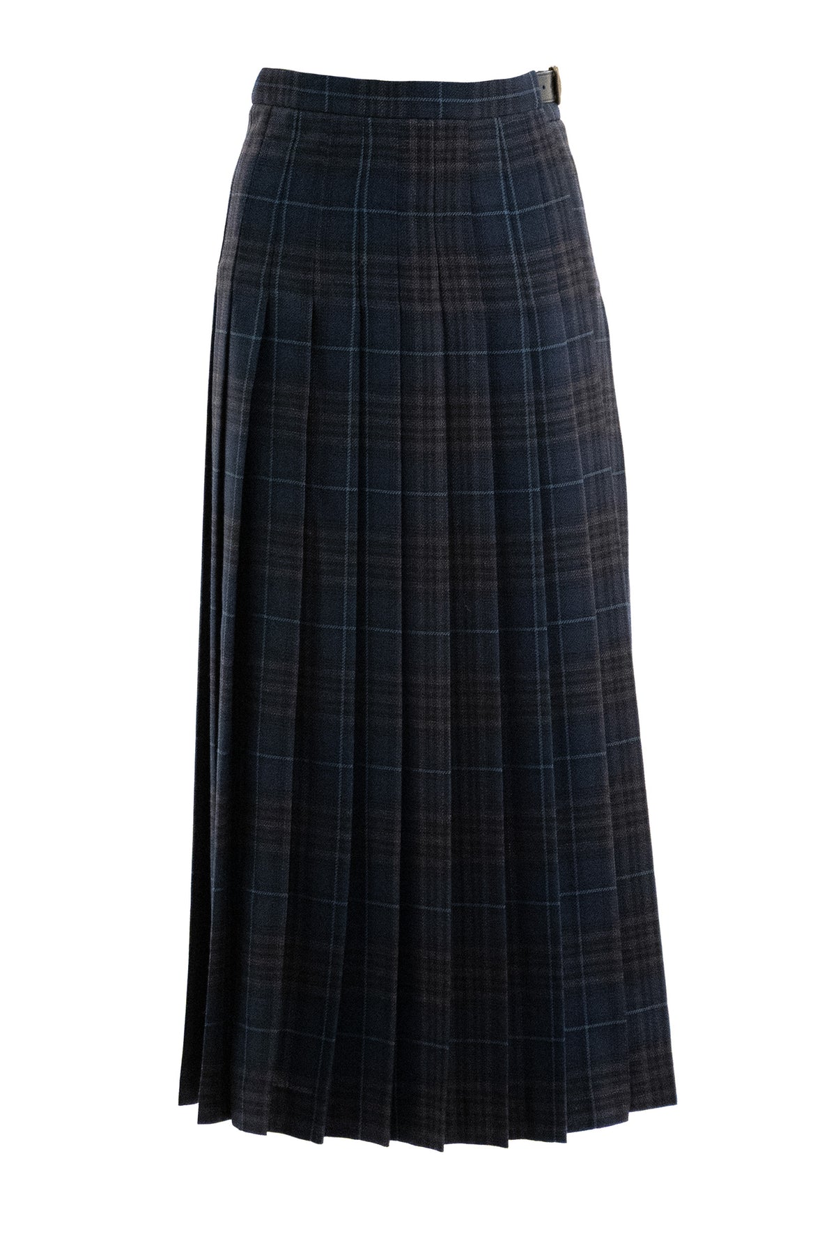 BURBERRY Gonna in misto lana Check con pieghe di colore blu