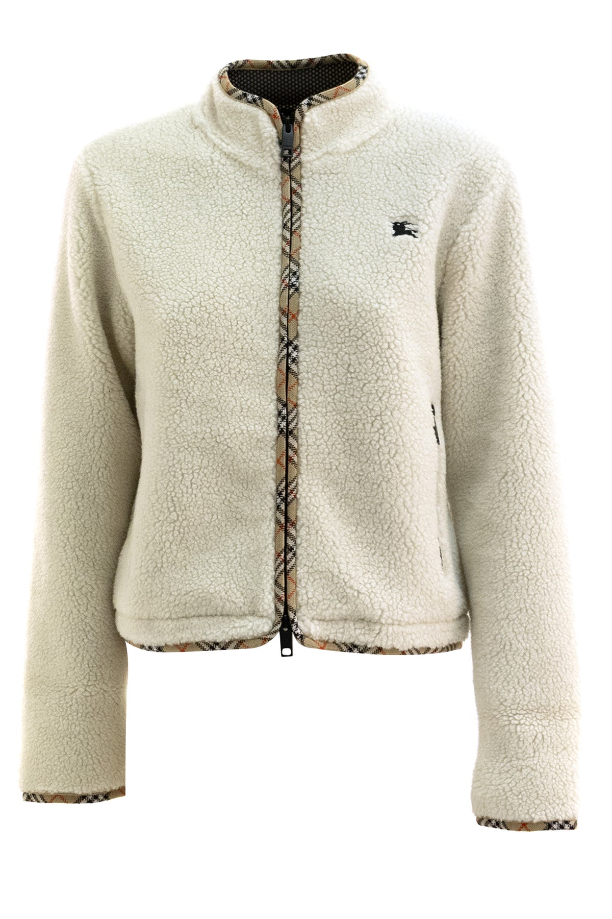 BURBERRY Giacca corta in pile di lana e cashmere di colore bianco