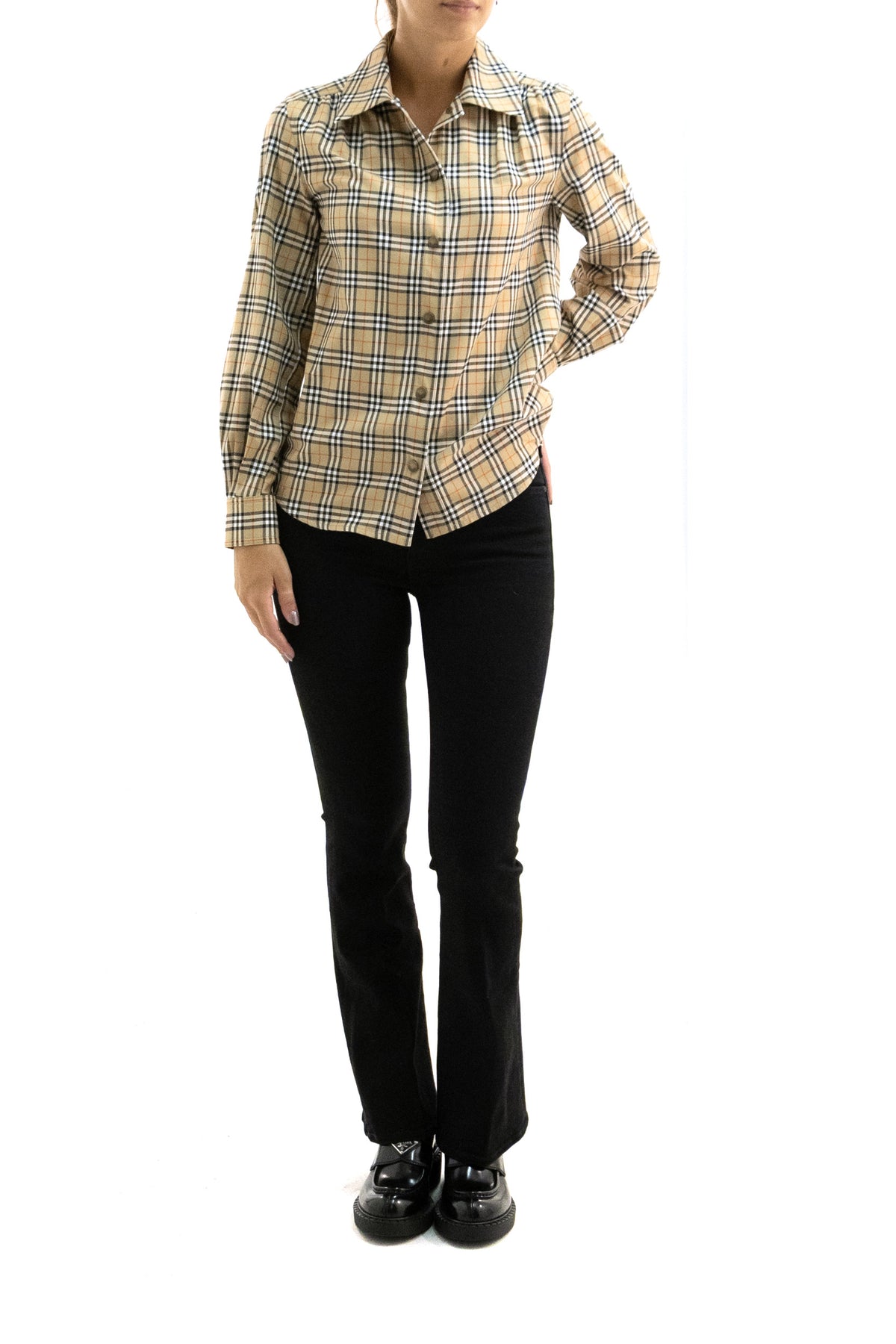 BURBERRY Camicia check di cotone, Beige, vista 2