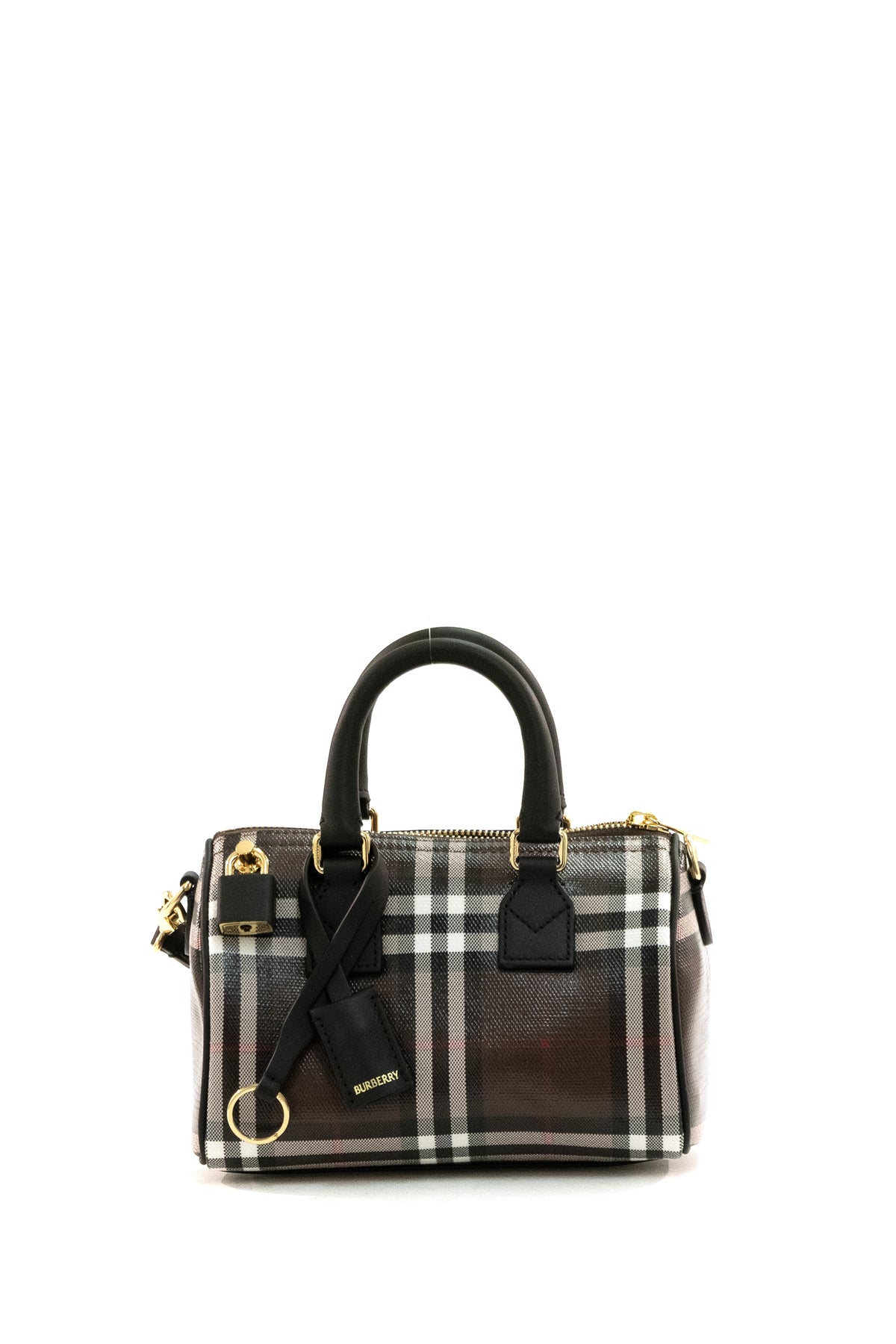 BURBERRY Brown Check mini bowling bag, Marrone