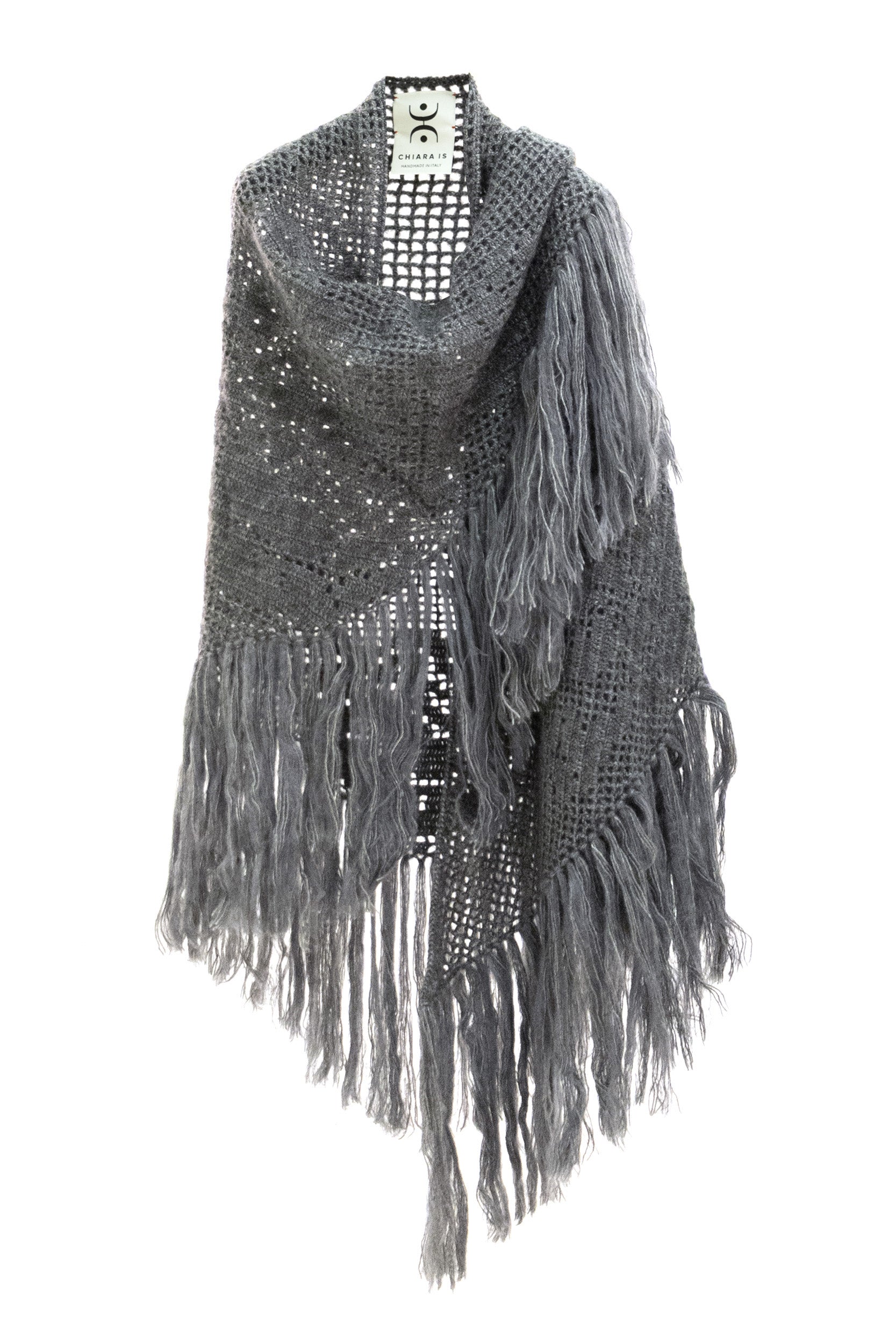 Scialle in mohair e seta di colore grigio<BR/> SCOP003WM COOL GREY CHIARA IS