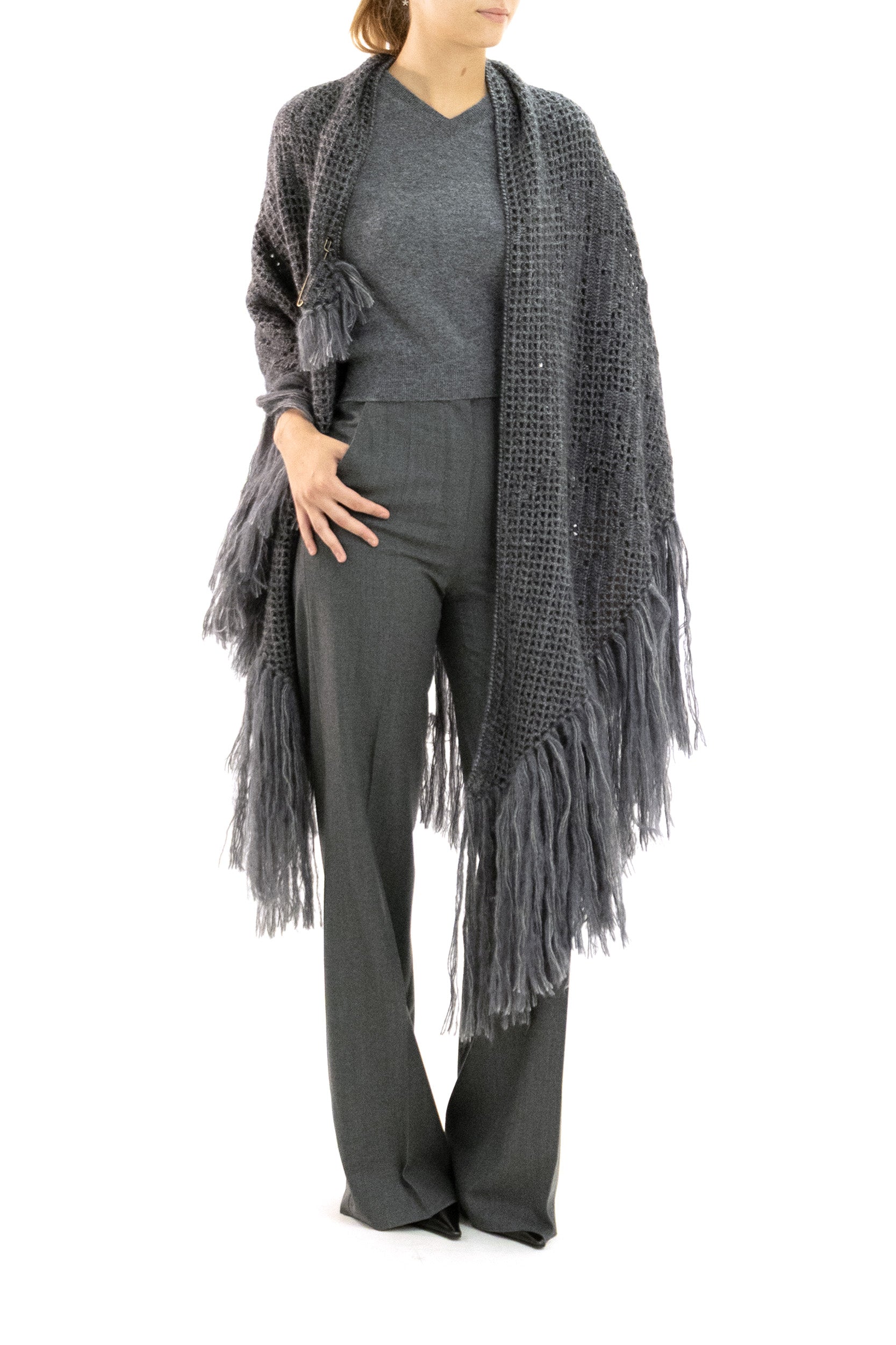Scialle in mohair e seta di colore grigio<BR/> SCOP003WM COOL GREY CHIARA IS