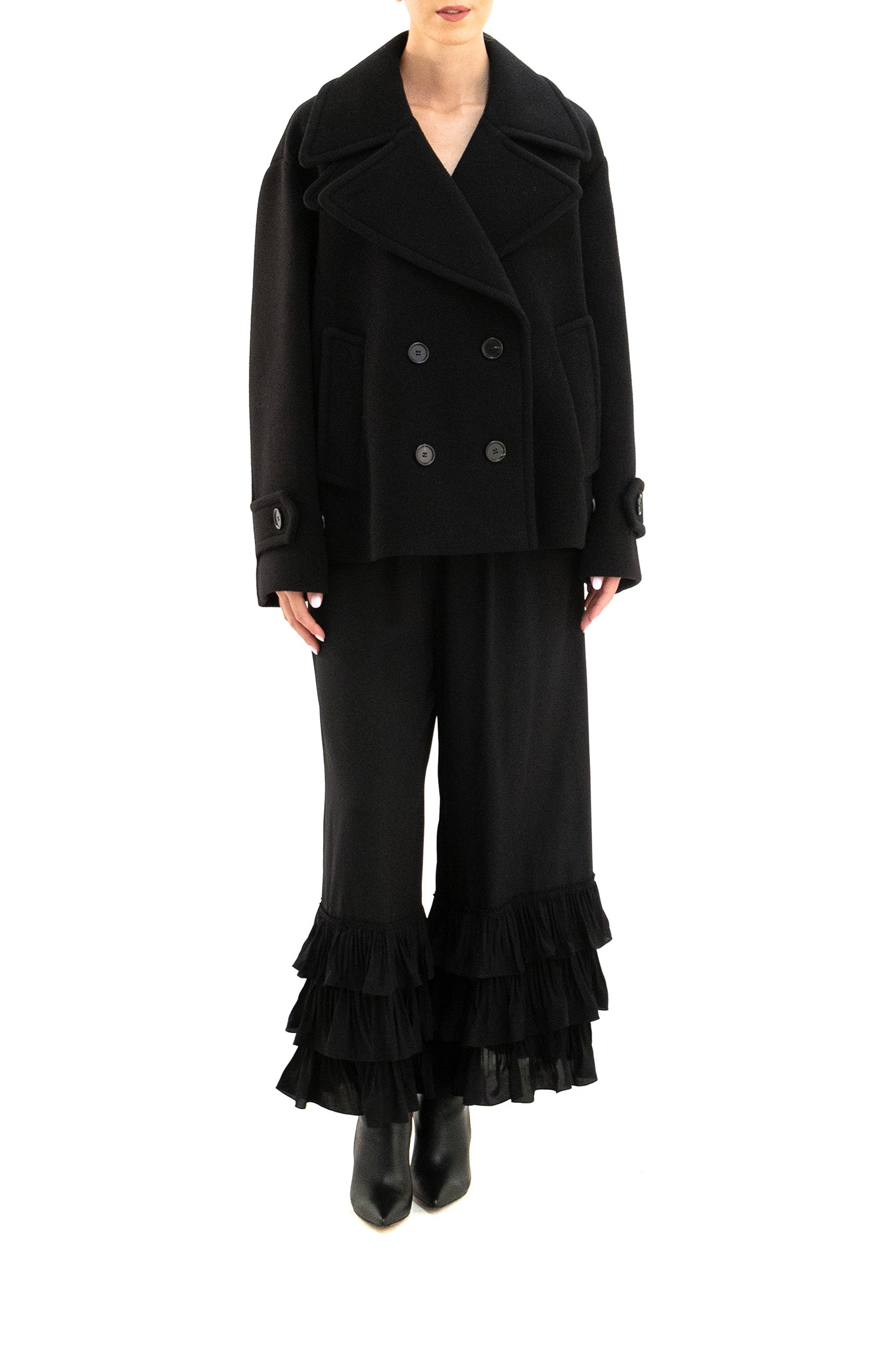 Cappotto corto oversize in lana di colore nero<BR/> 25AMA96952 001 CHLOE'