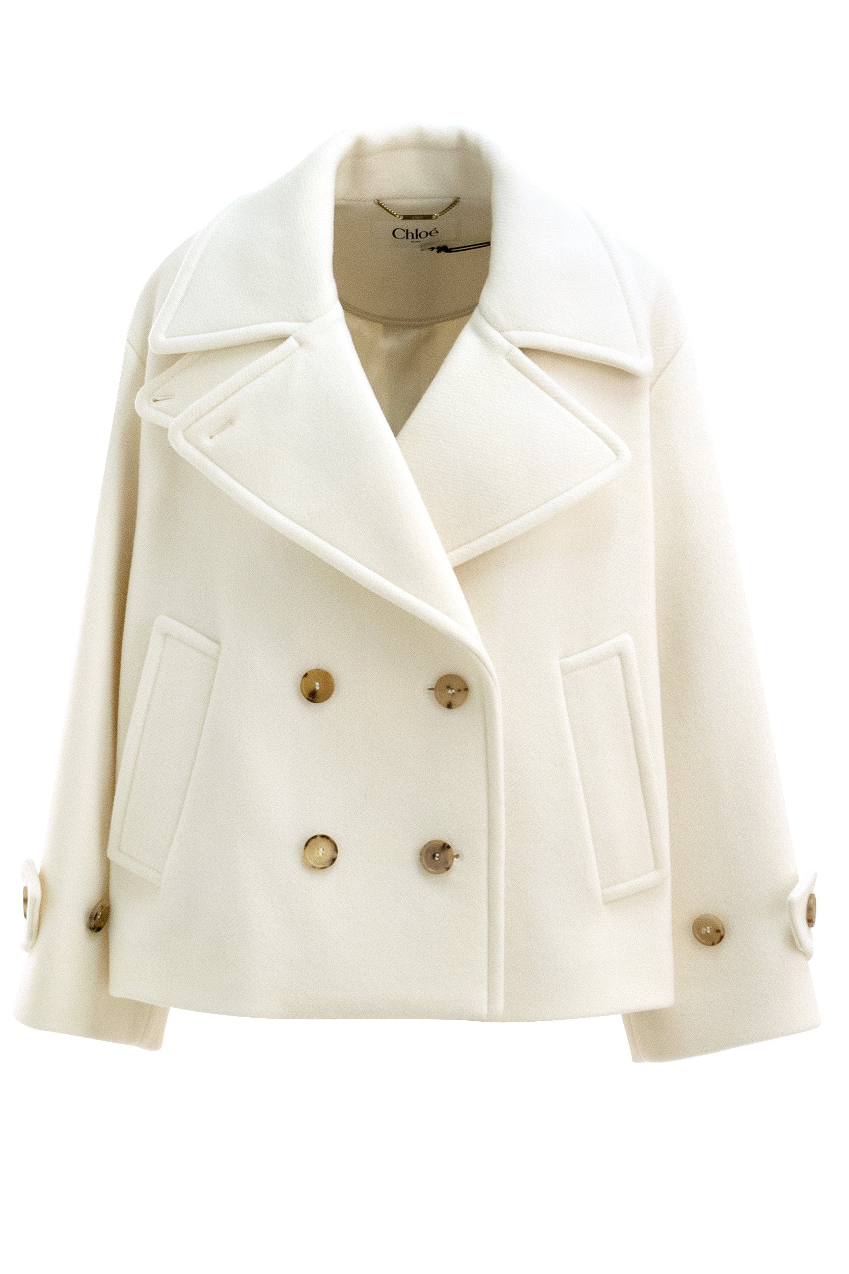 Cappotto corto oversize in lana di colore bianco<BR/> 25AMA96952 112 CHLOE'