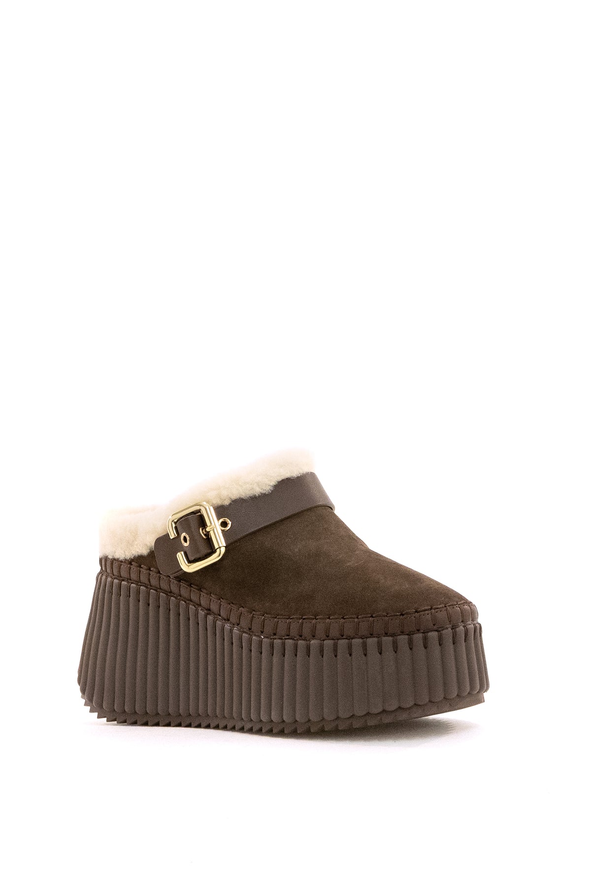 CHLOE' Sabot Nama in suede di colore marrone, vista 2