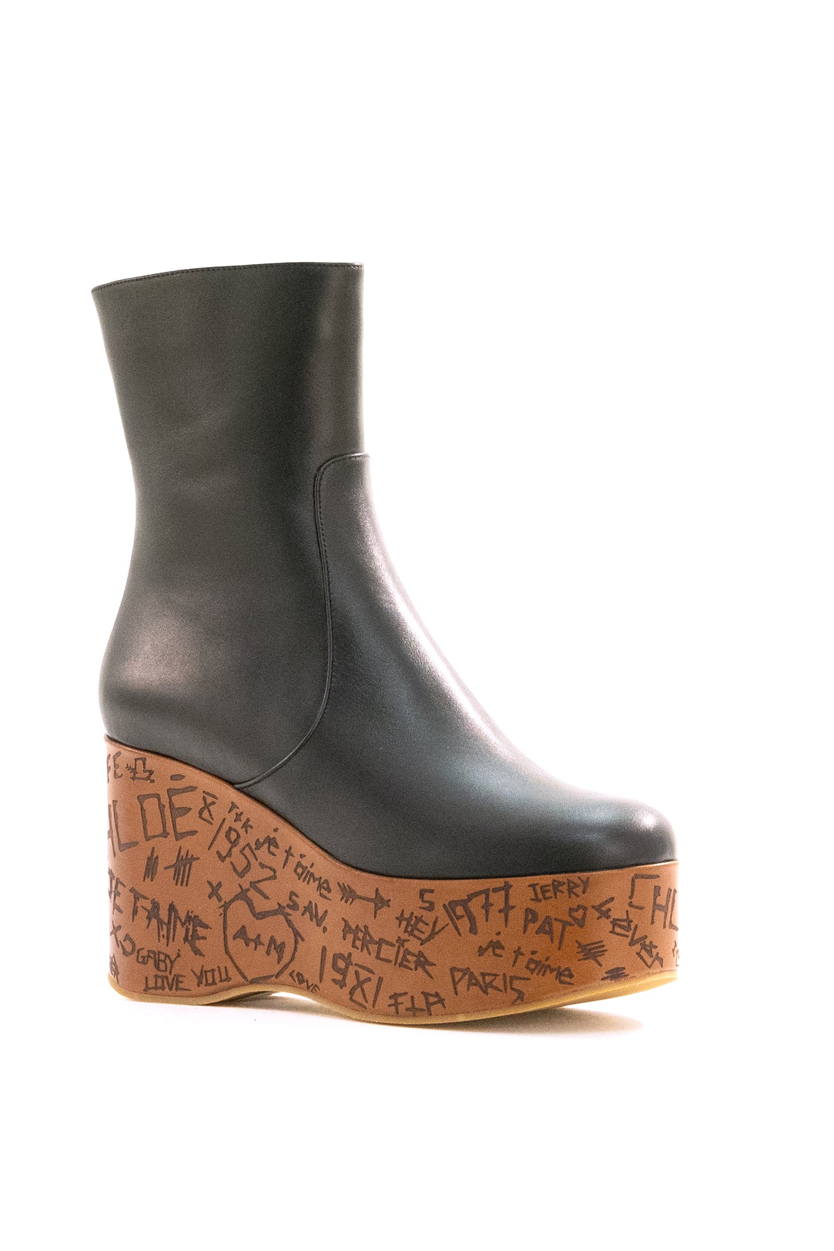 CHLOE' Stivaletti Maxime platform in pelle color nero, vista 2