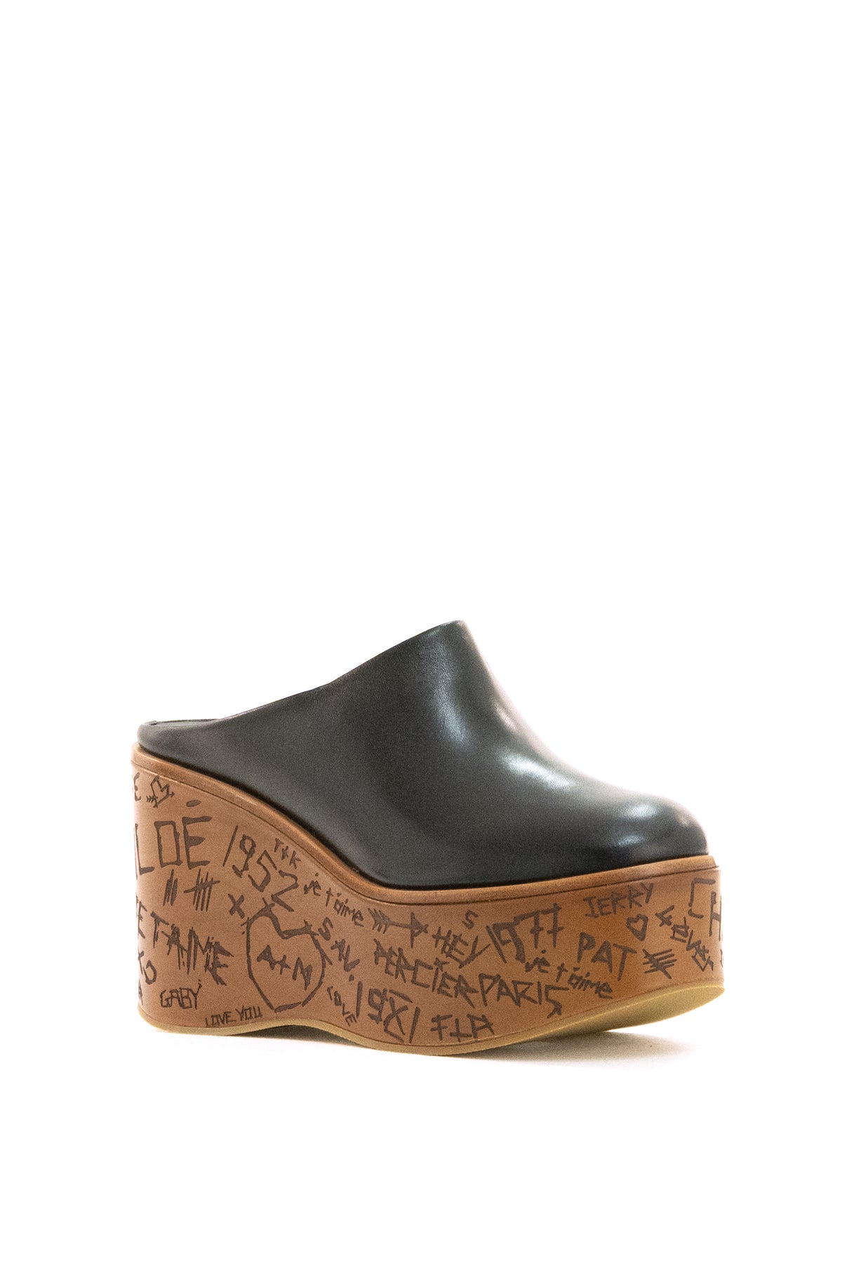 CHLOE' Sabot Maxime in Pelle con Zeppa, Nero, vista 2