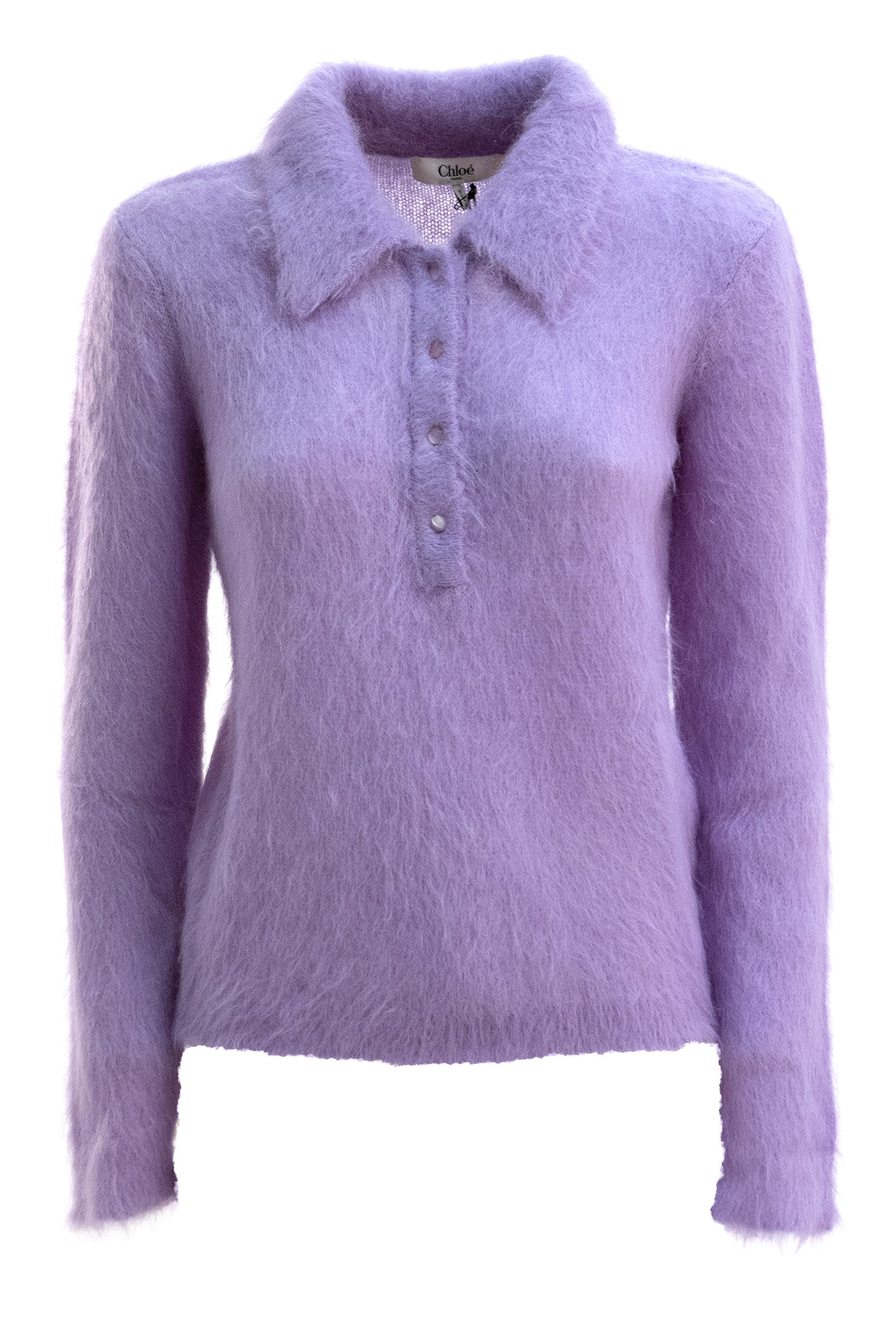 CHLOE' Polo in Maglia di Misto Lana d'Alpaca, Viola