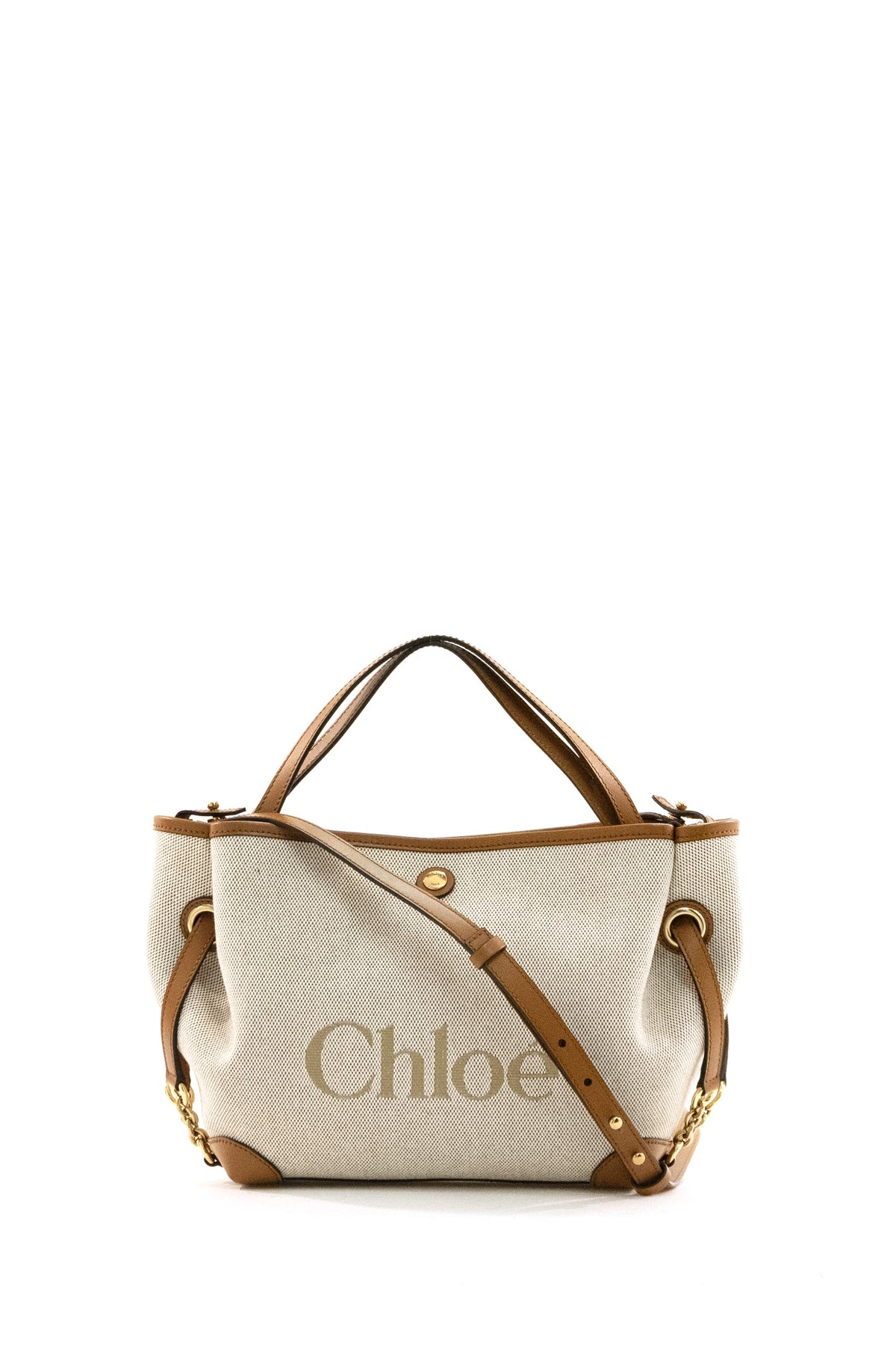 CHLOE' Borsa Chloé Clover in tela di cotone color naturale, Marrone
