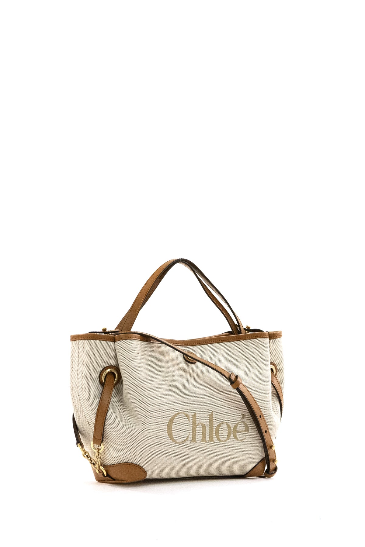 CHLOE' Borsa Chloé Clover in tela di cotone color naturale, Marrone, vista 2