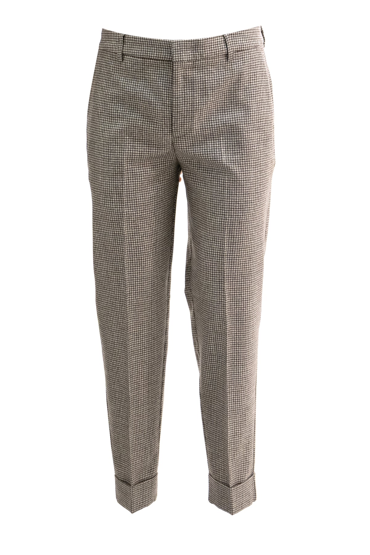 CRUNA Pantaloni in lana a quadri marroni e beige