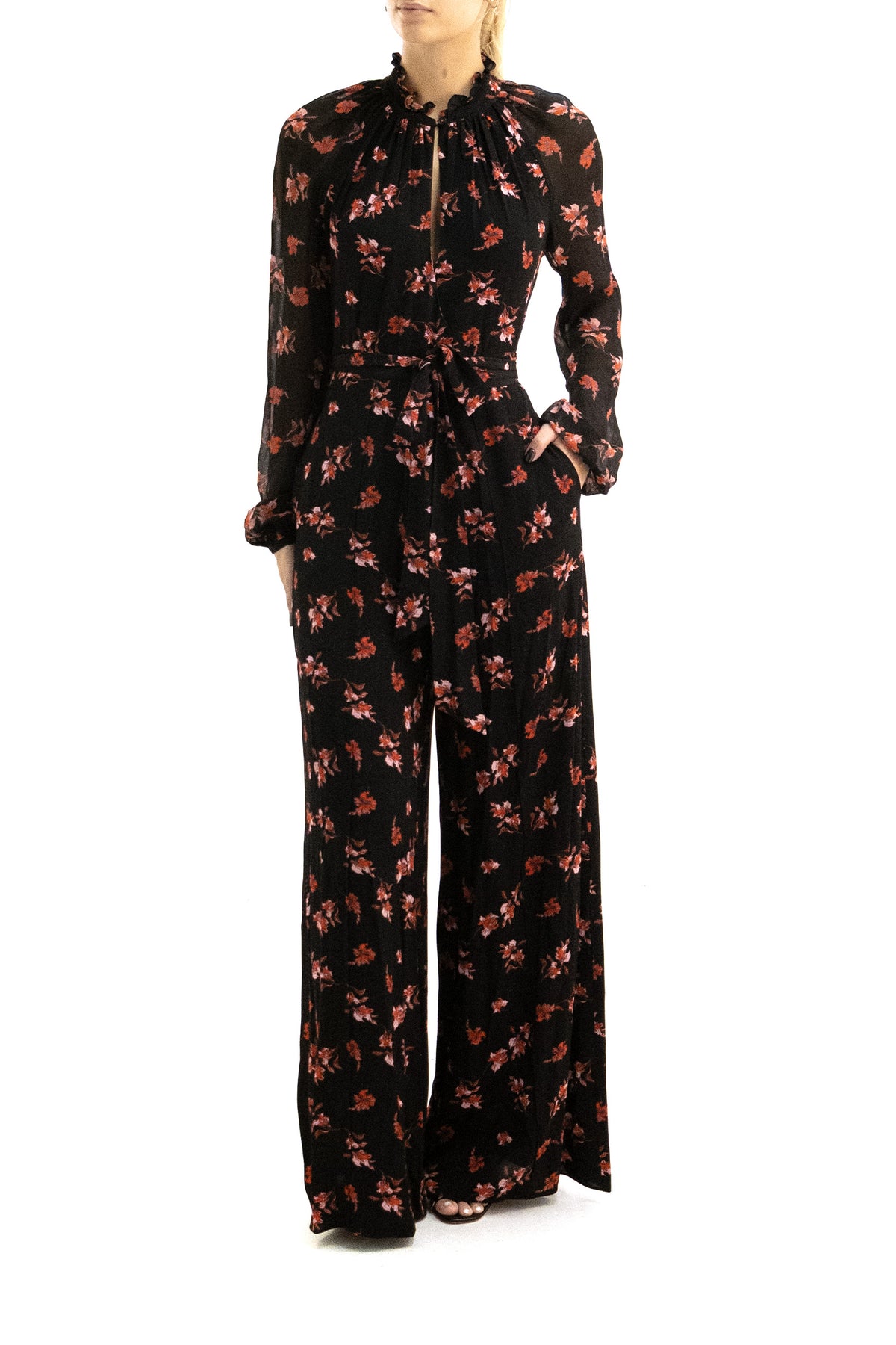 DIANE VON FURSTENBERG Tuta Keira in Tessuto Tecnico, Nero/rosso, vista 2