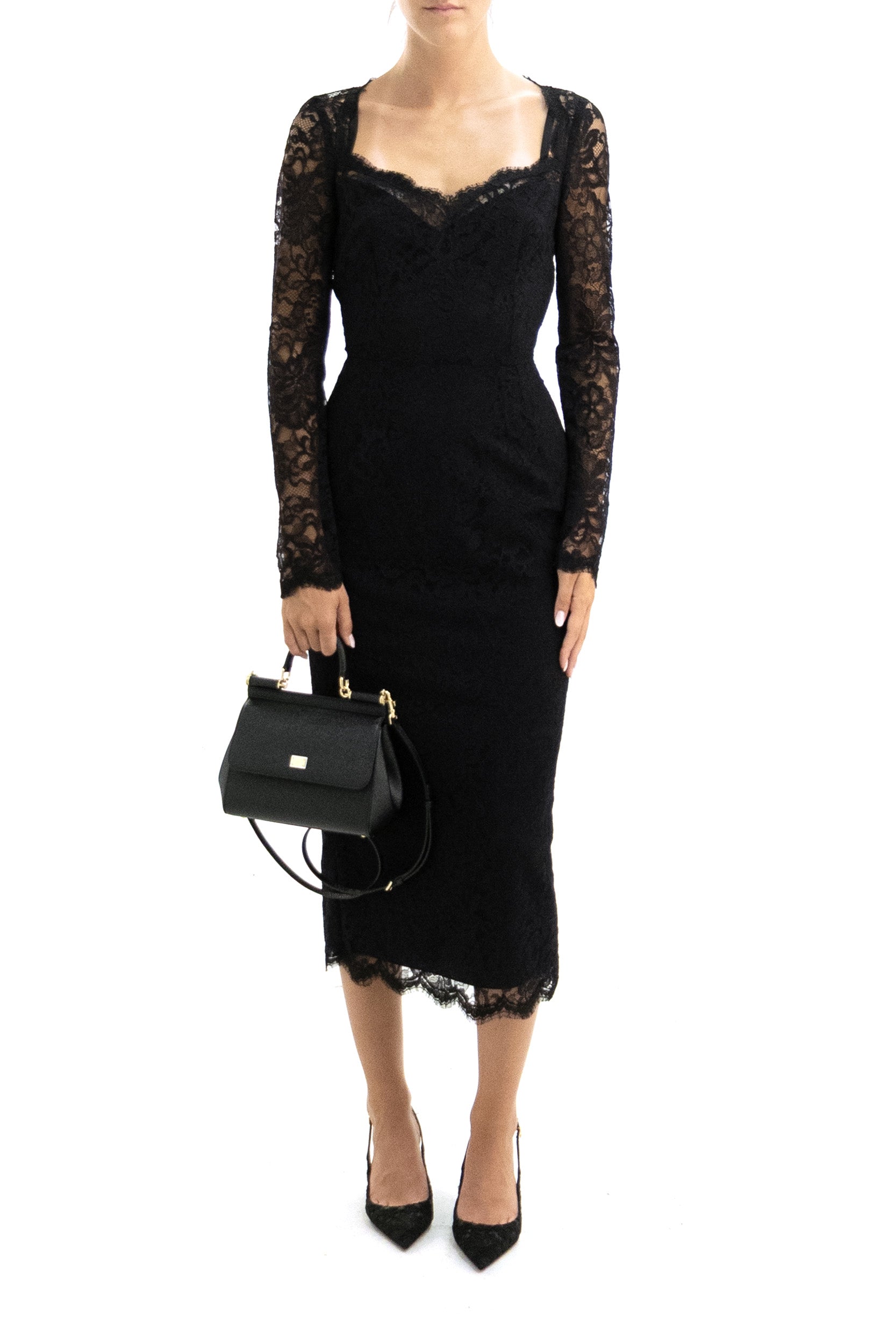 Abito in pizzo di colore nero<BR/> F6AQGT HLUAH N0000 DOLCE & GABBANA
