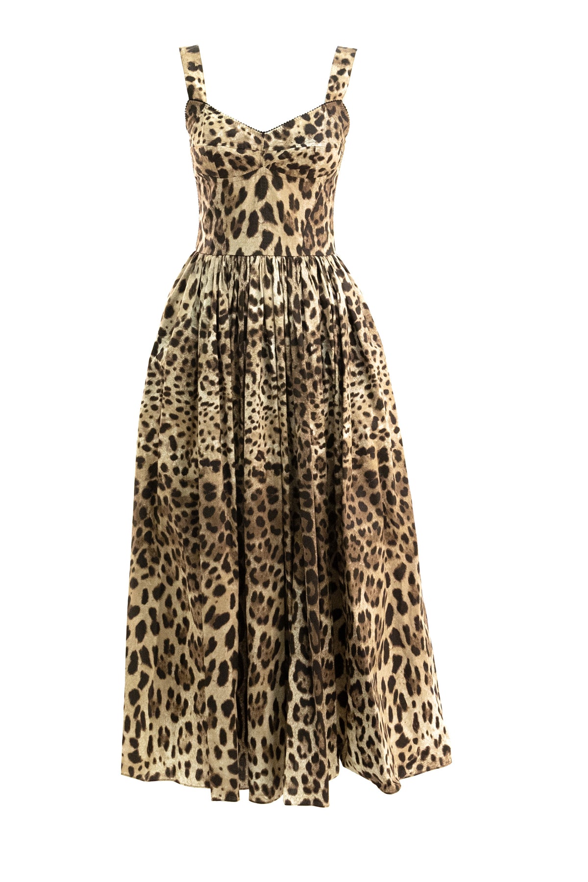 DOLCE & GABBANA Long poplin dress with leopard print