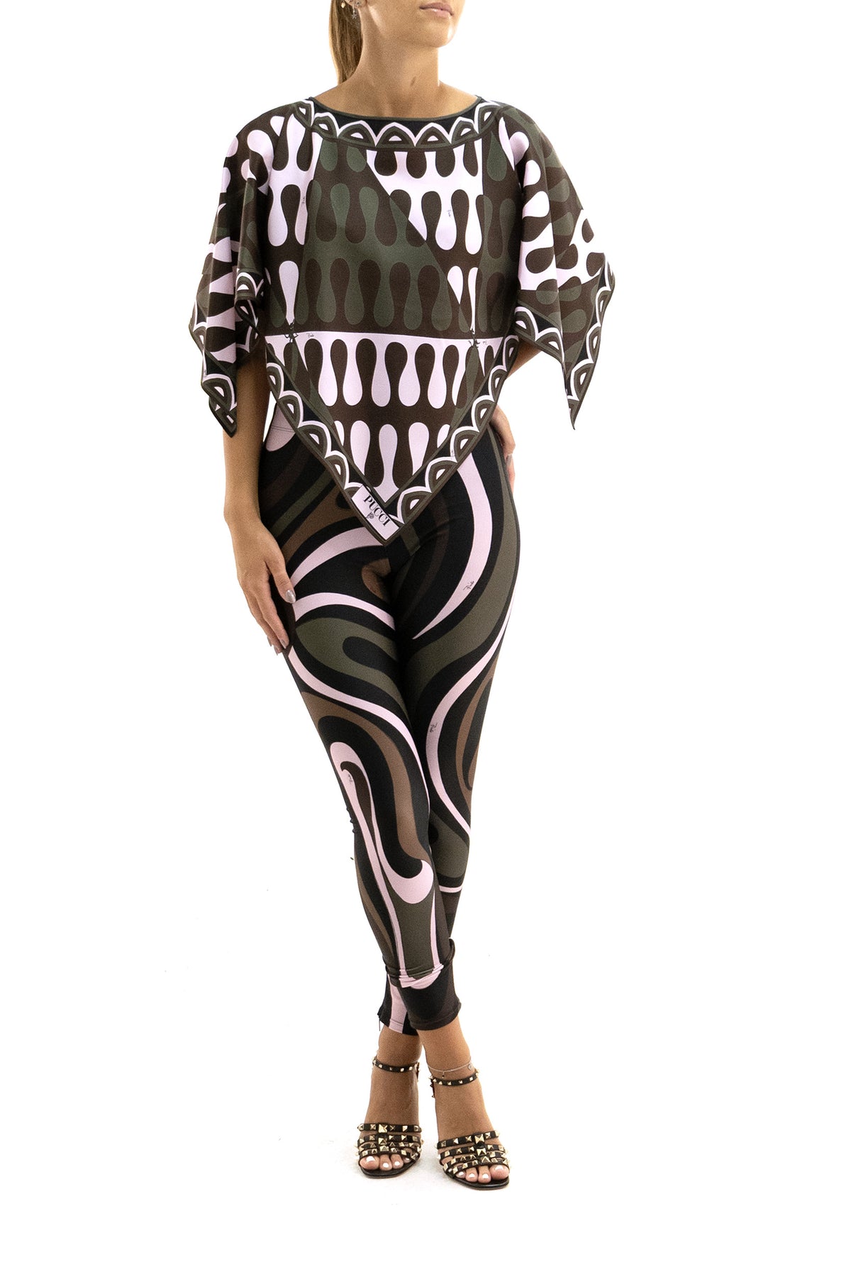 EMILIO PUCCI leggings con stampa marmorizzata in lycra, Persimmon/pink, view 2