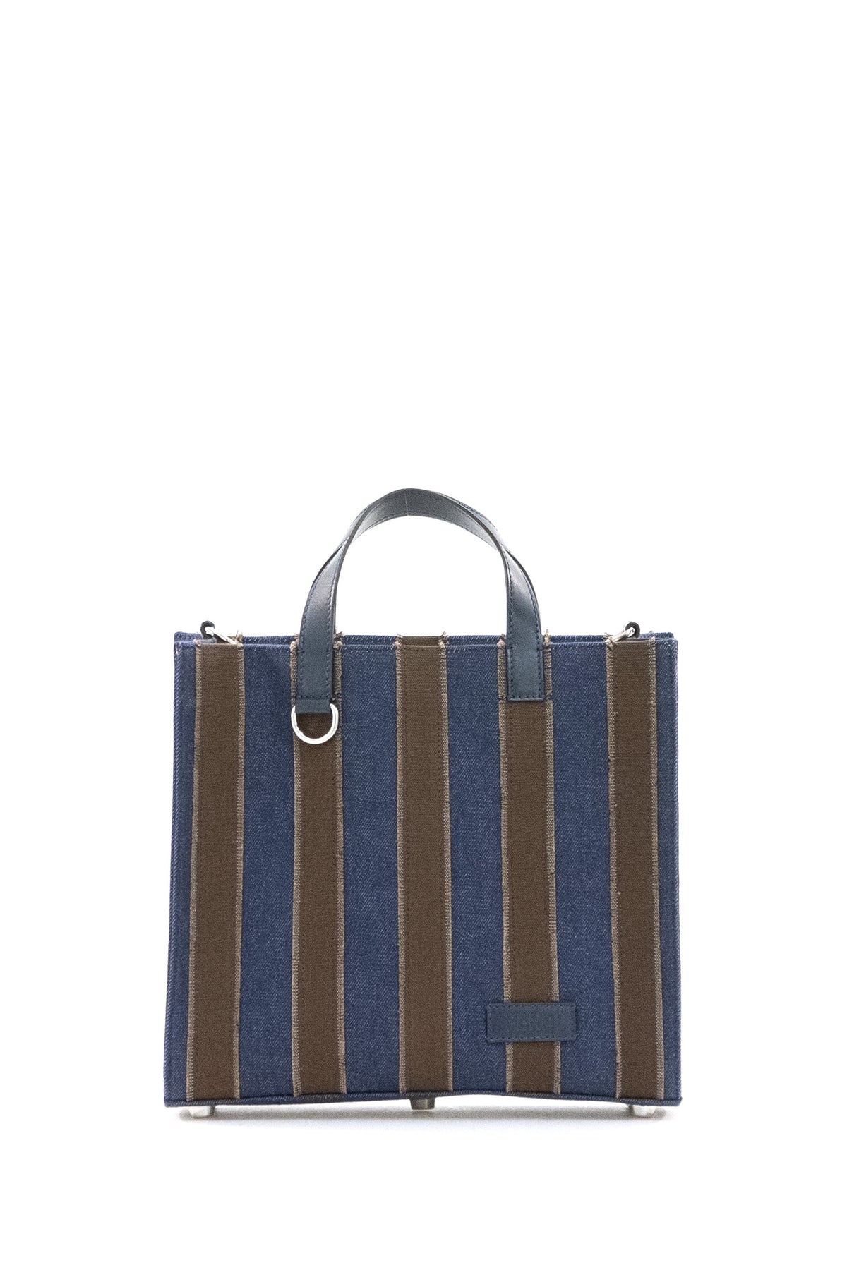 FENDI Borsa Shopper Pequin in jeans blu scuro e tela marrone