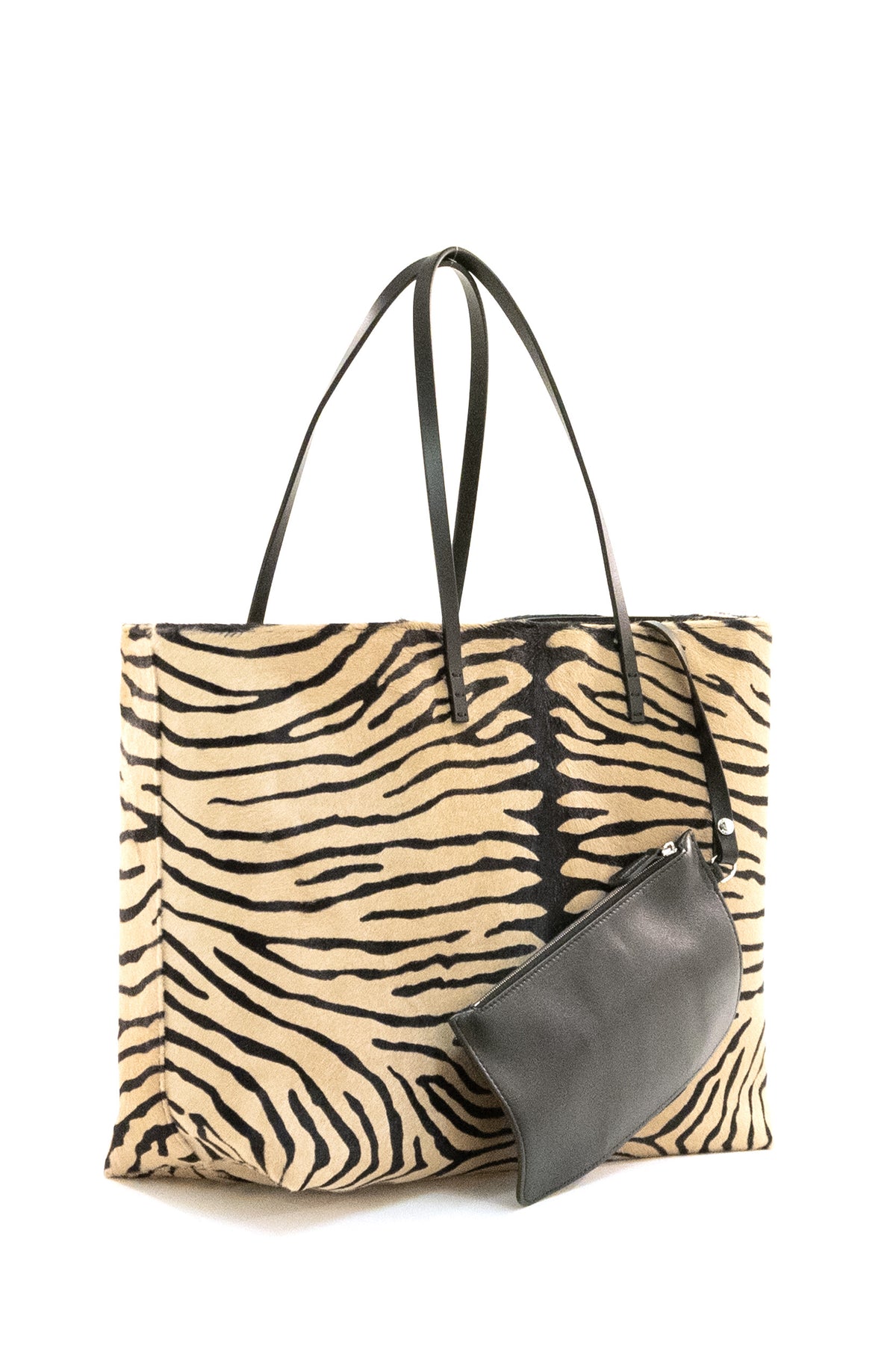 FENDI Borsa Roll Medium in cavallino stampa tigrata color beige e nero, Nero/beige, vista 2