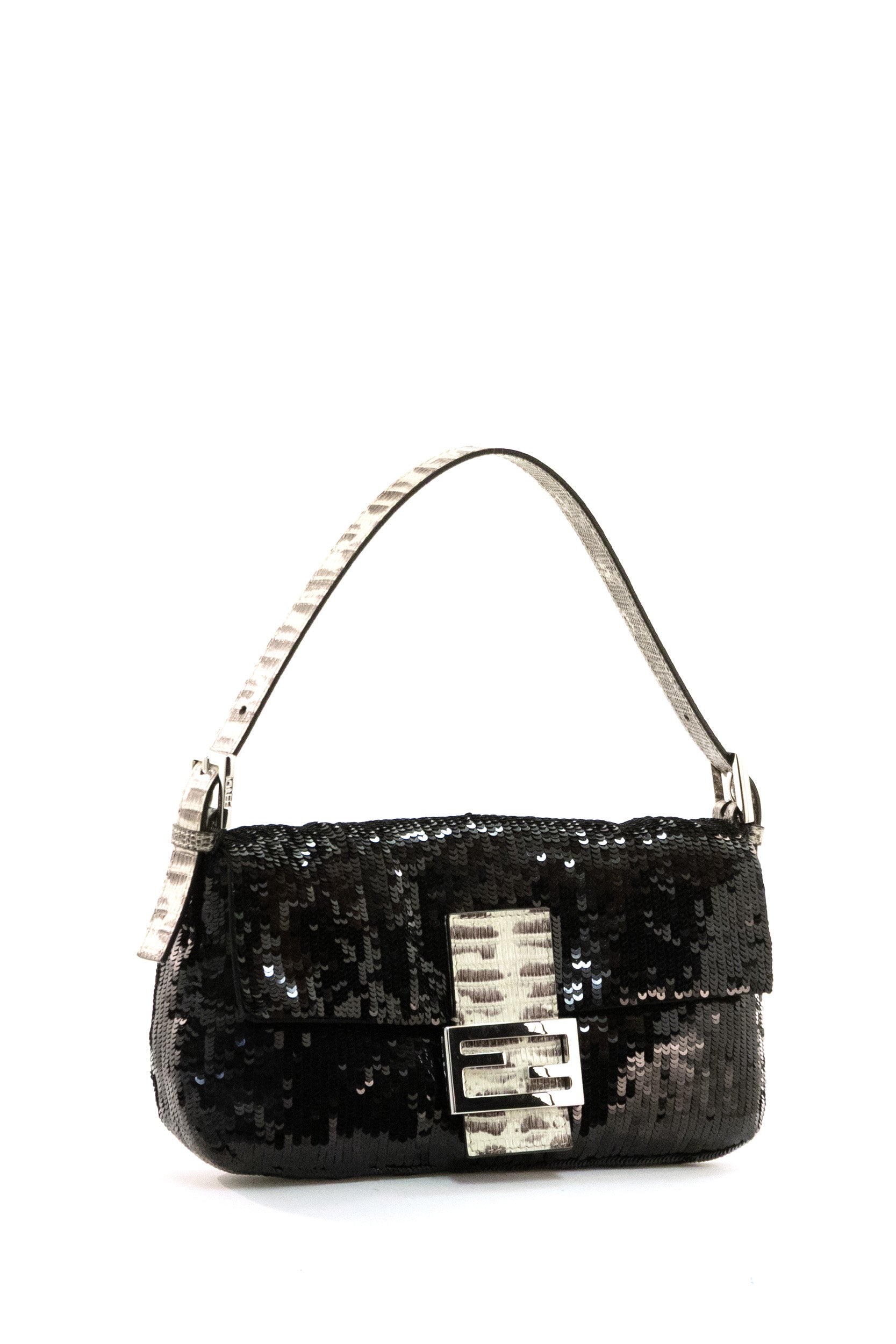 Baguette 26424 in organza e paillettes di colore nero<BR/> 8BR850 B20L F1XR1 FENDI