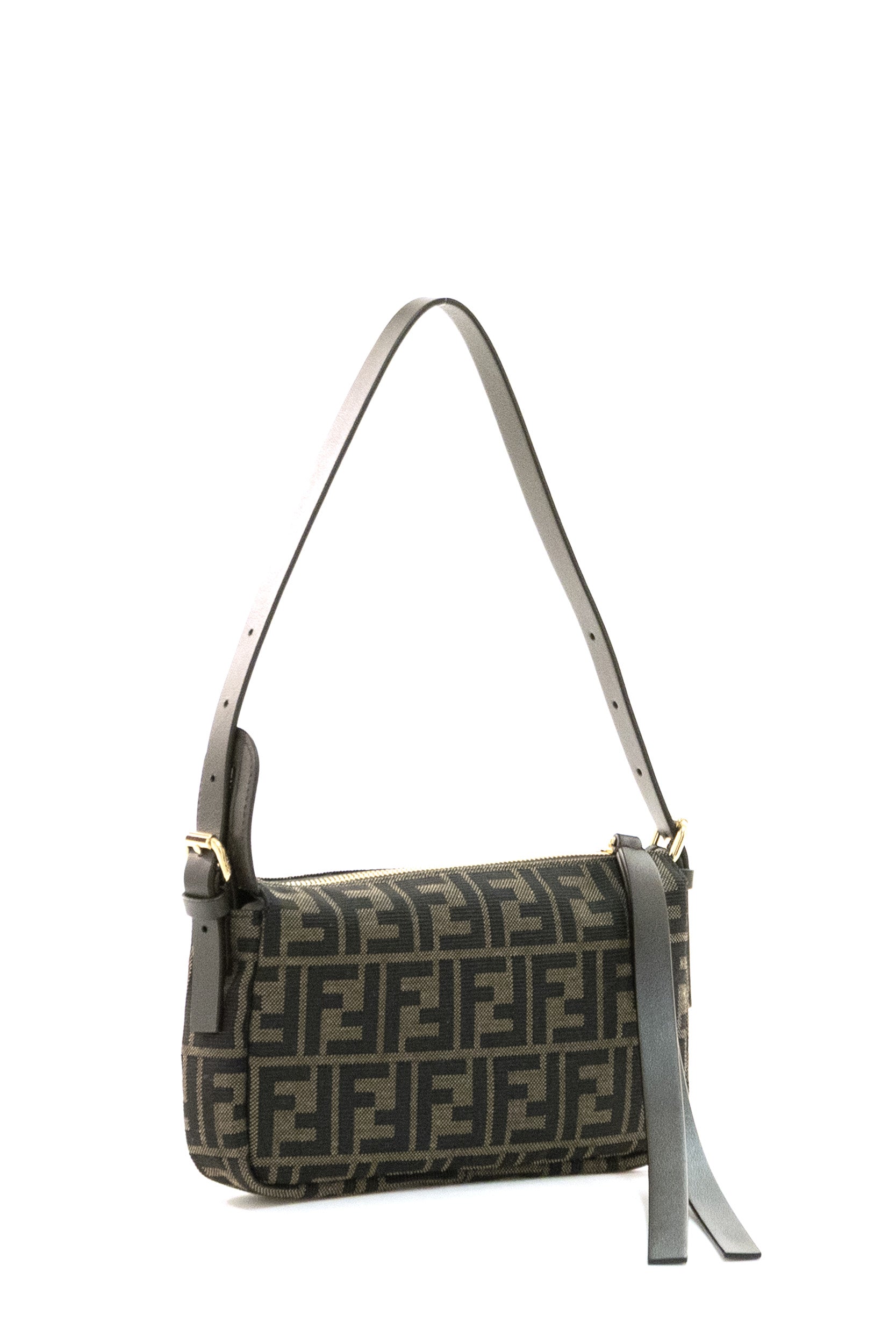 FENDI Small Zip-Top Fabric Pouch, Brown, view 2