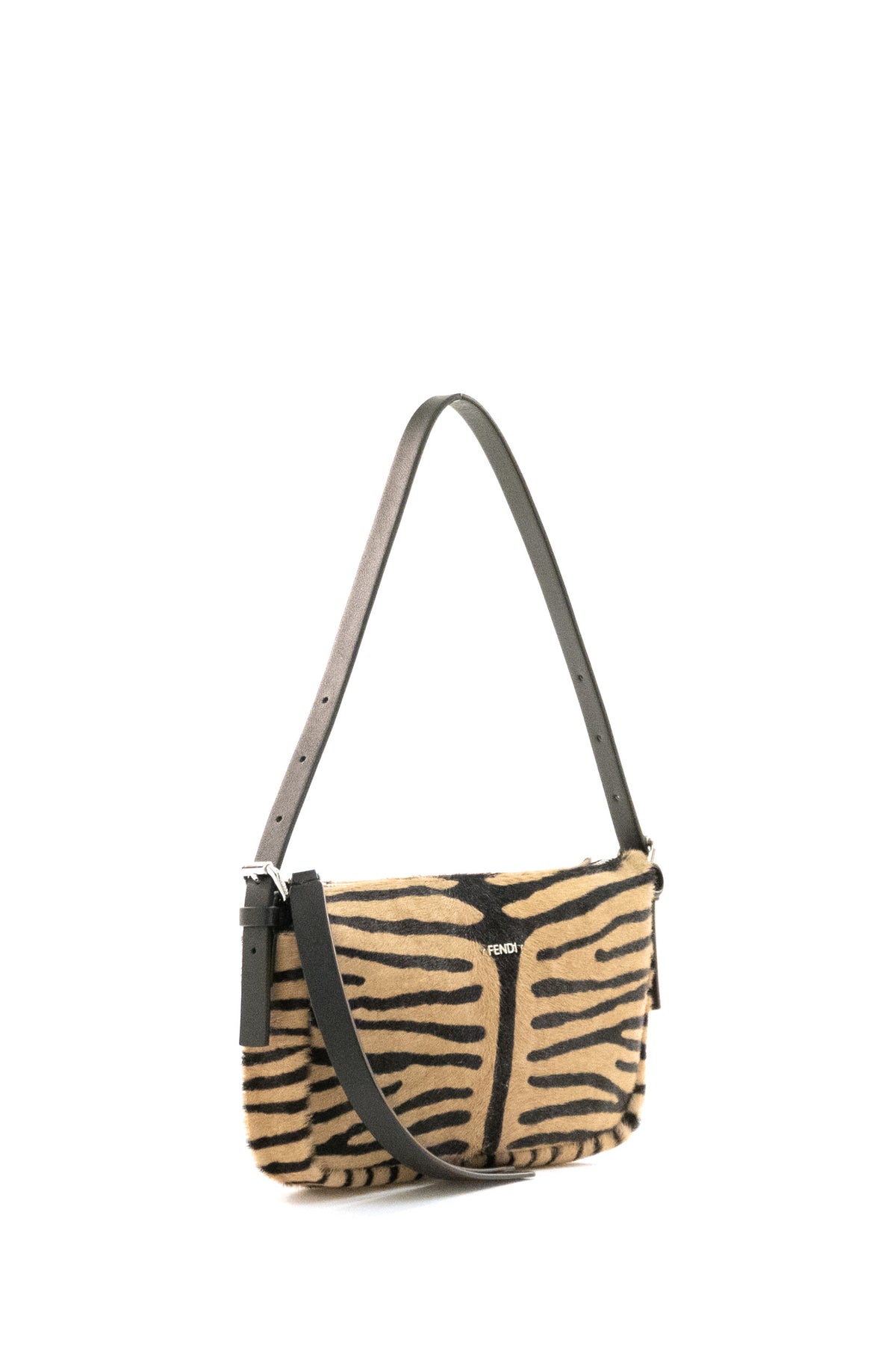 FENDI Borsa Zip Top Small in cavallino stampa tigrata color beige e nero, Beige/nero, vista 2