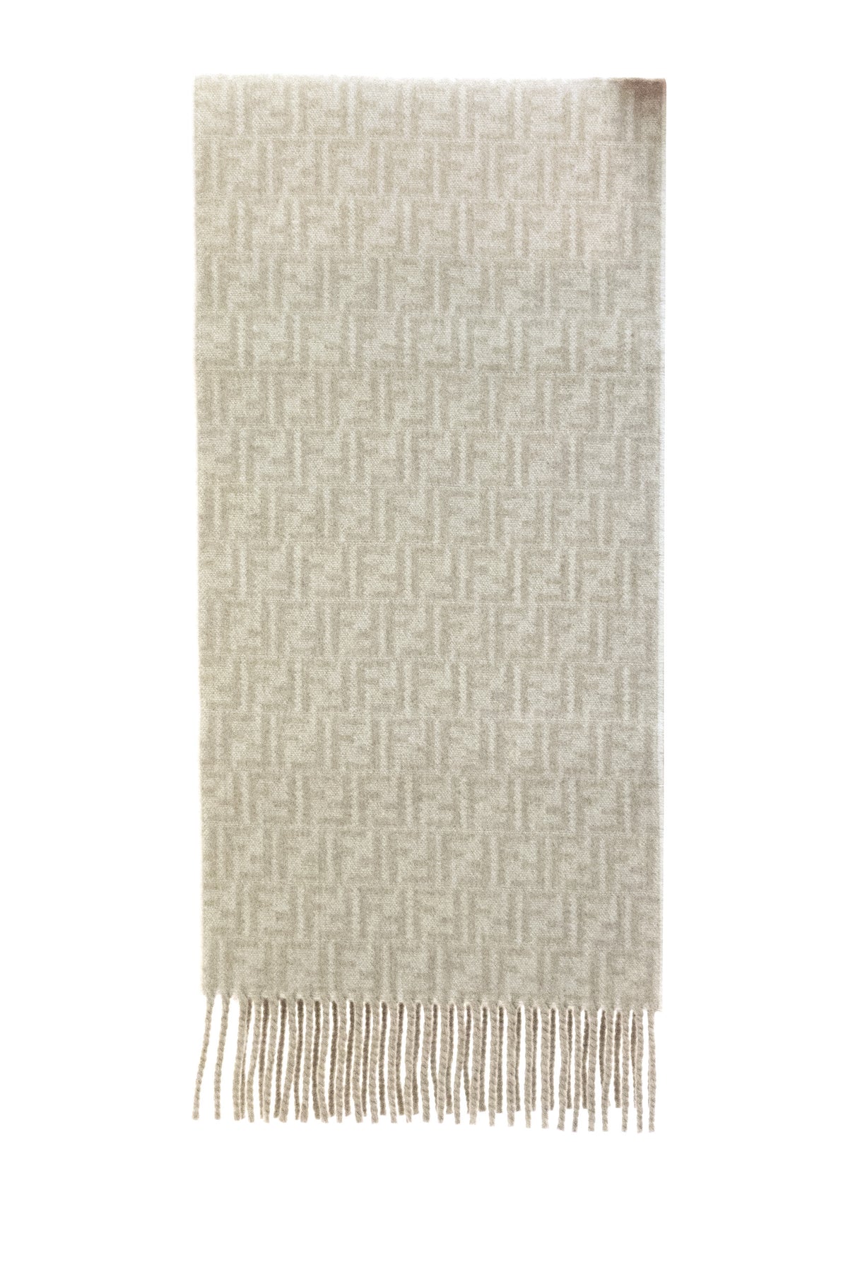 FENDI Sciarpa in lana e cashmere FF Zucca color tortora