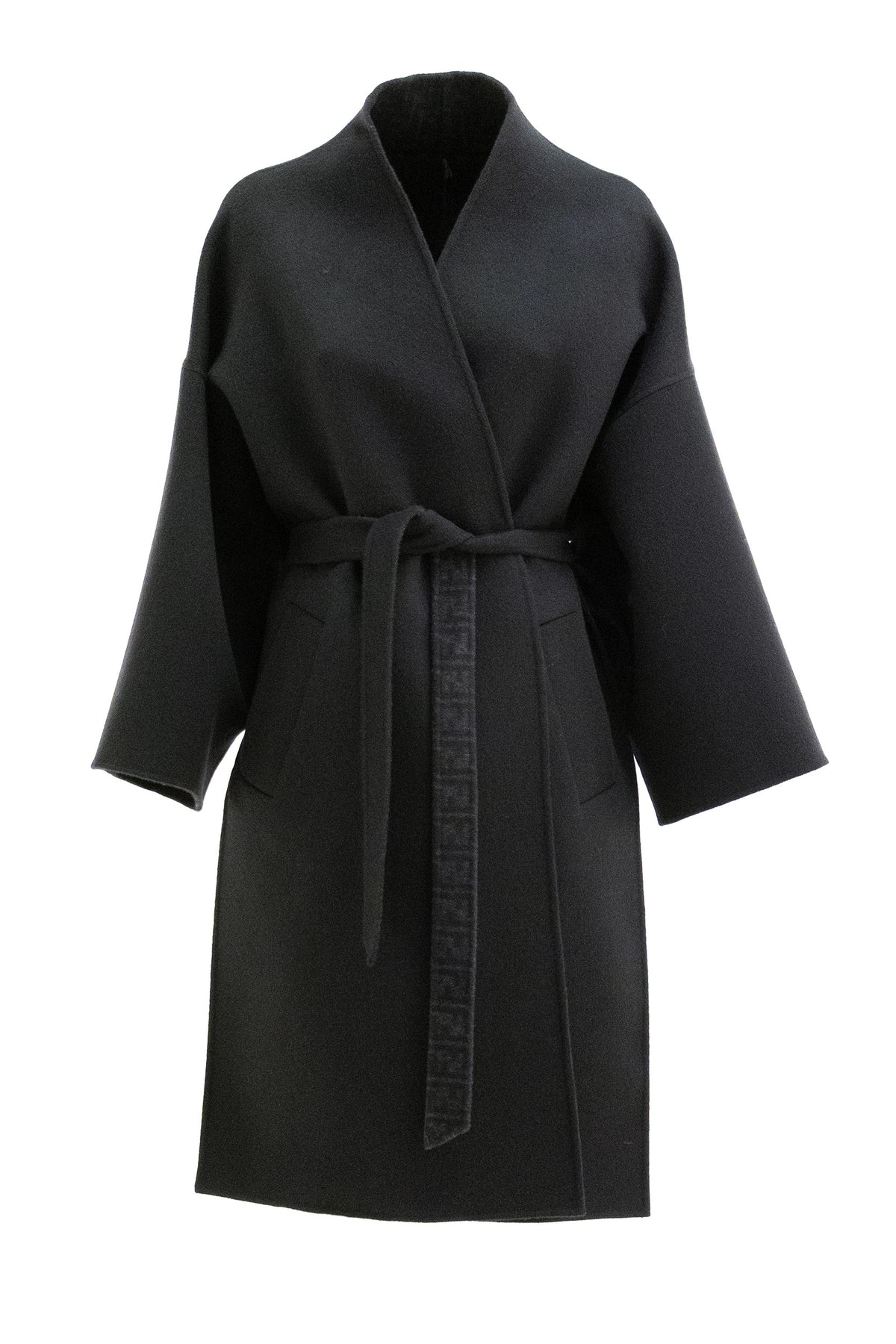 FENDI Cappotto in lana FF Zucca di colore nero