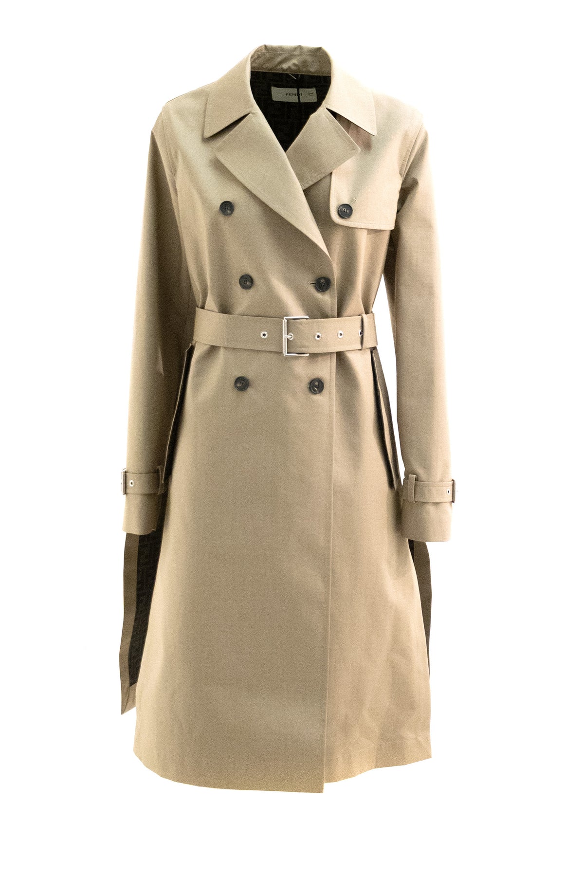 FENDI Trench in tessuto Mackintosh di colore beige, Beige/nero