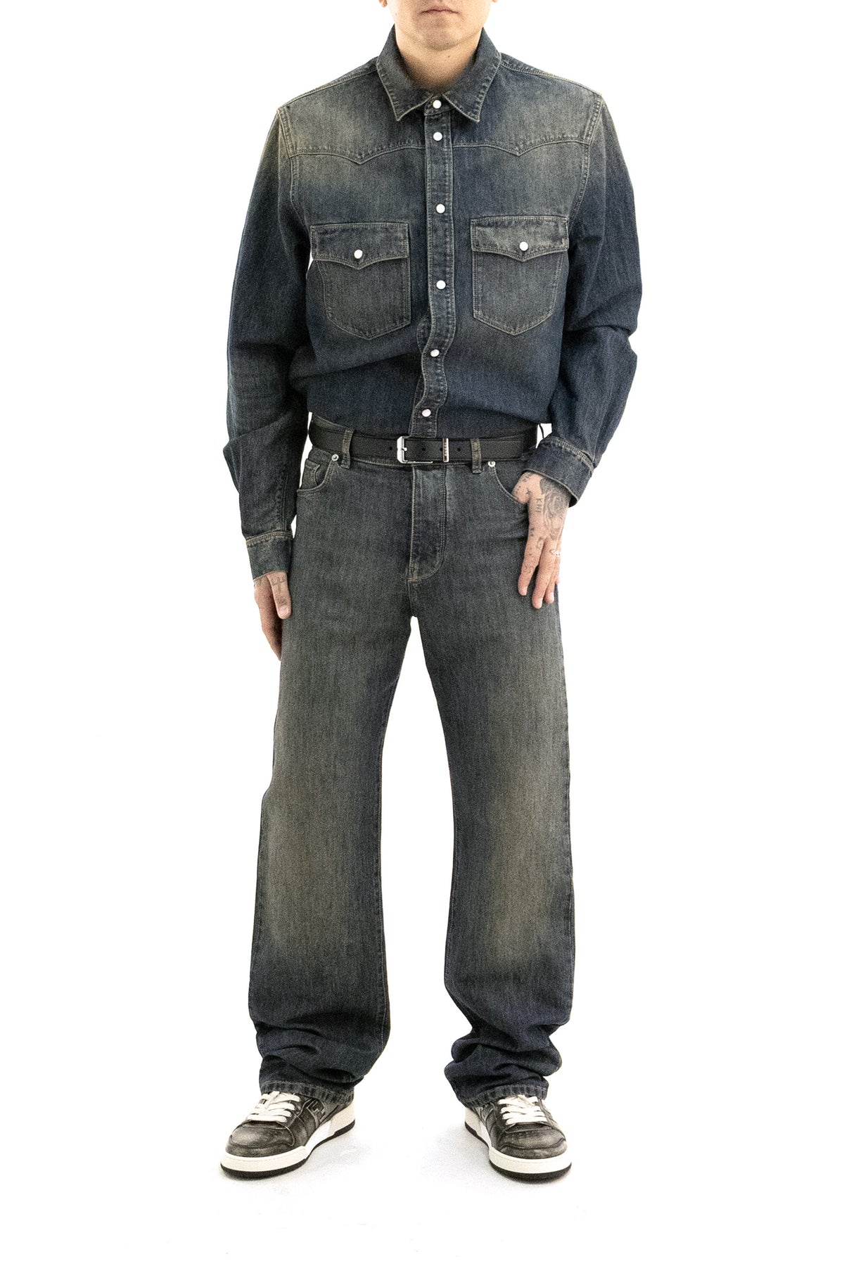 FENDI Camicia jeans color blu lavato, vista 2