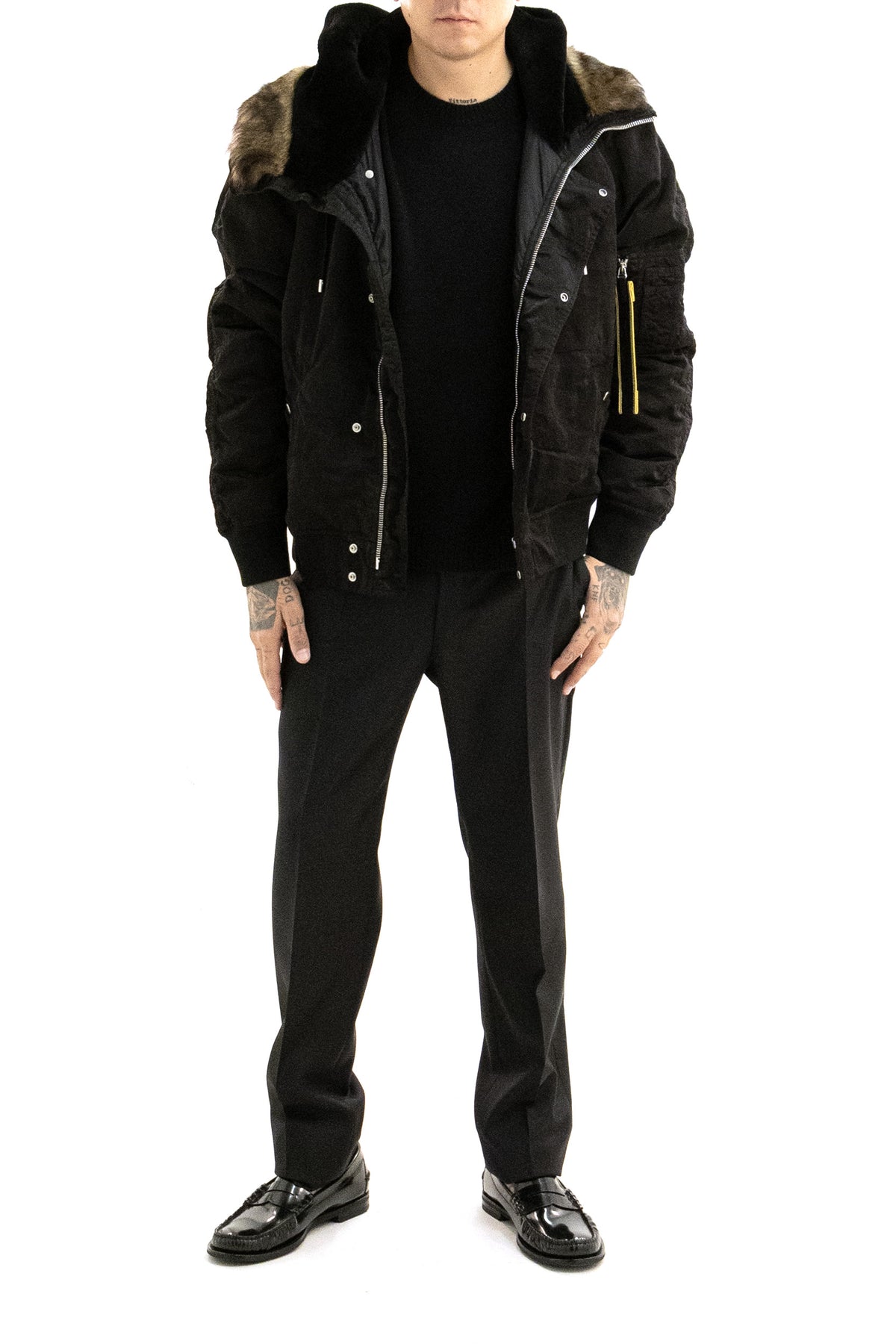 FENDI Bomber in nylon patchwork di colore nero, vista 2