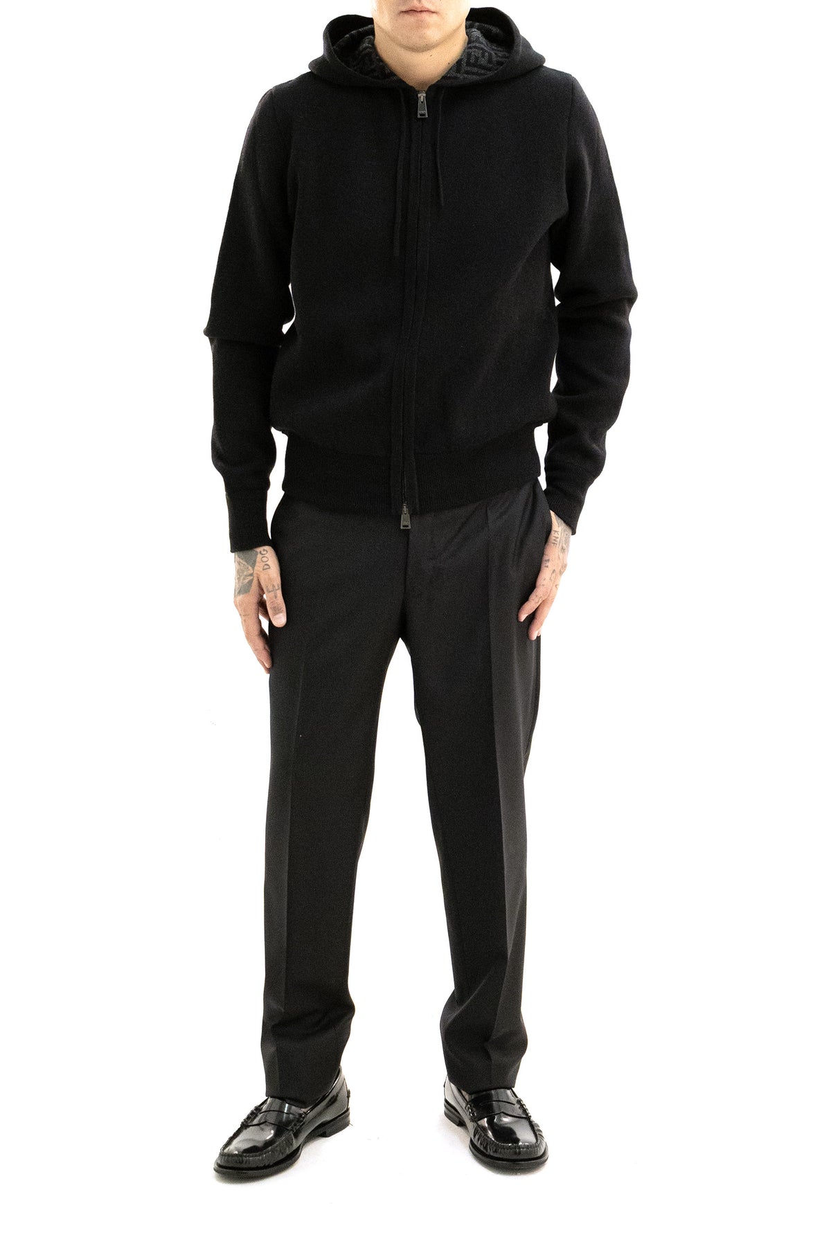 FENDI Felpa con cappuccio in cashmere di colore nero, Nero/grigio, vista 2