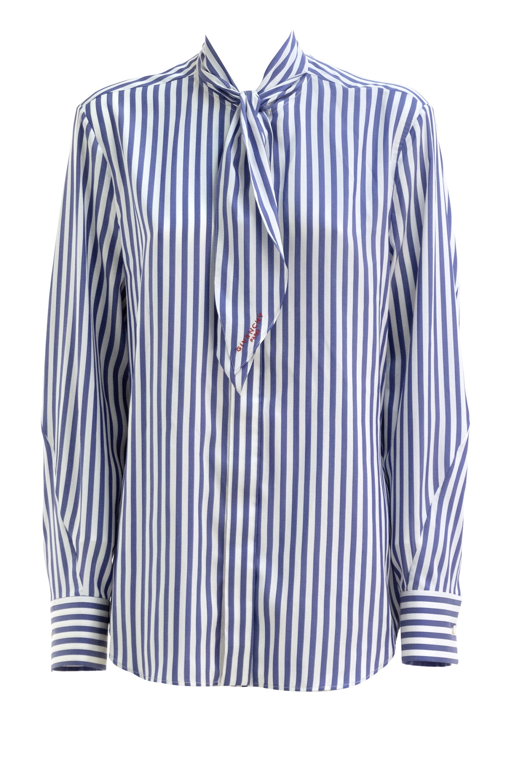 Camicia Cocoon in seta a righe di colore bianco e blu<BR/> BW61MG16UR 977 GIVENCHY
